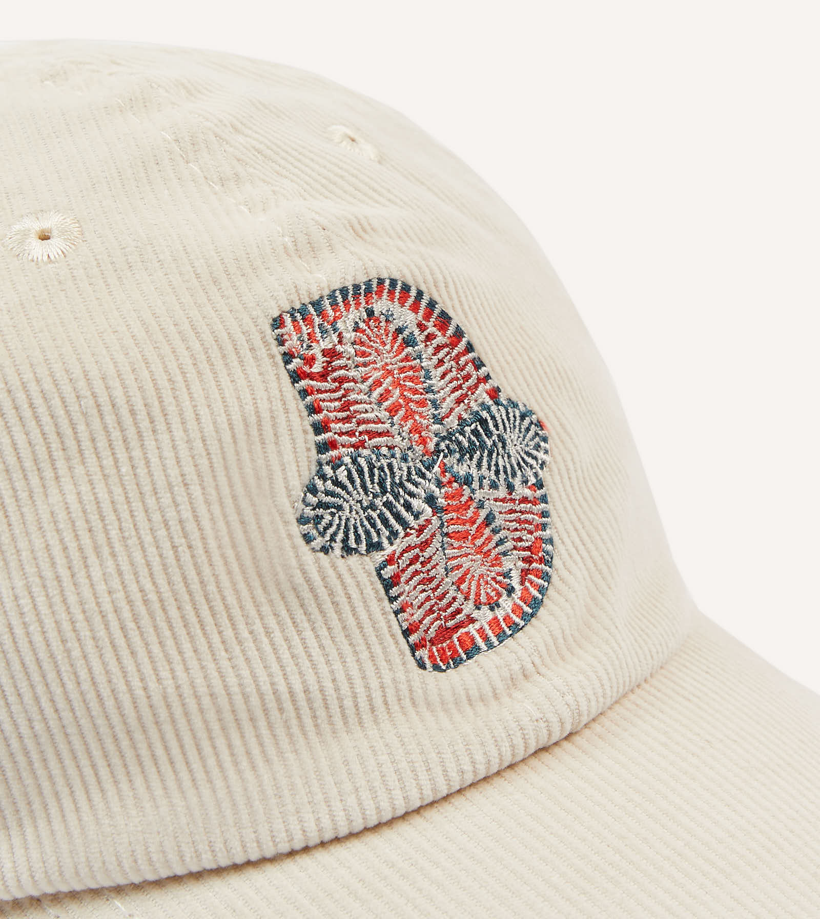 Ecru Kantha Flower Emblem Cotton Baseball Cap