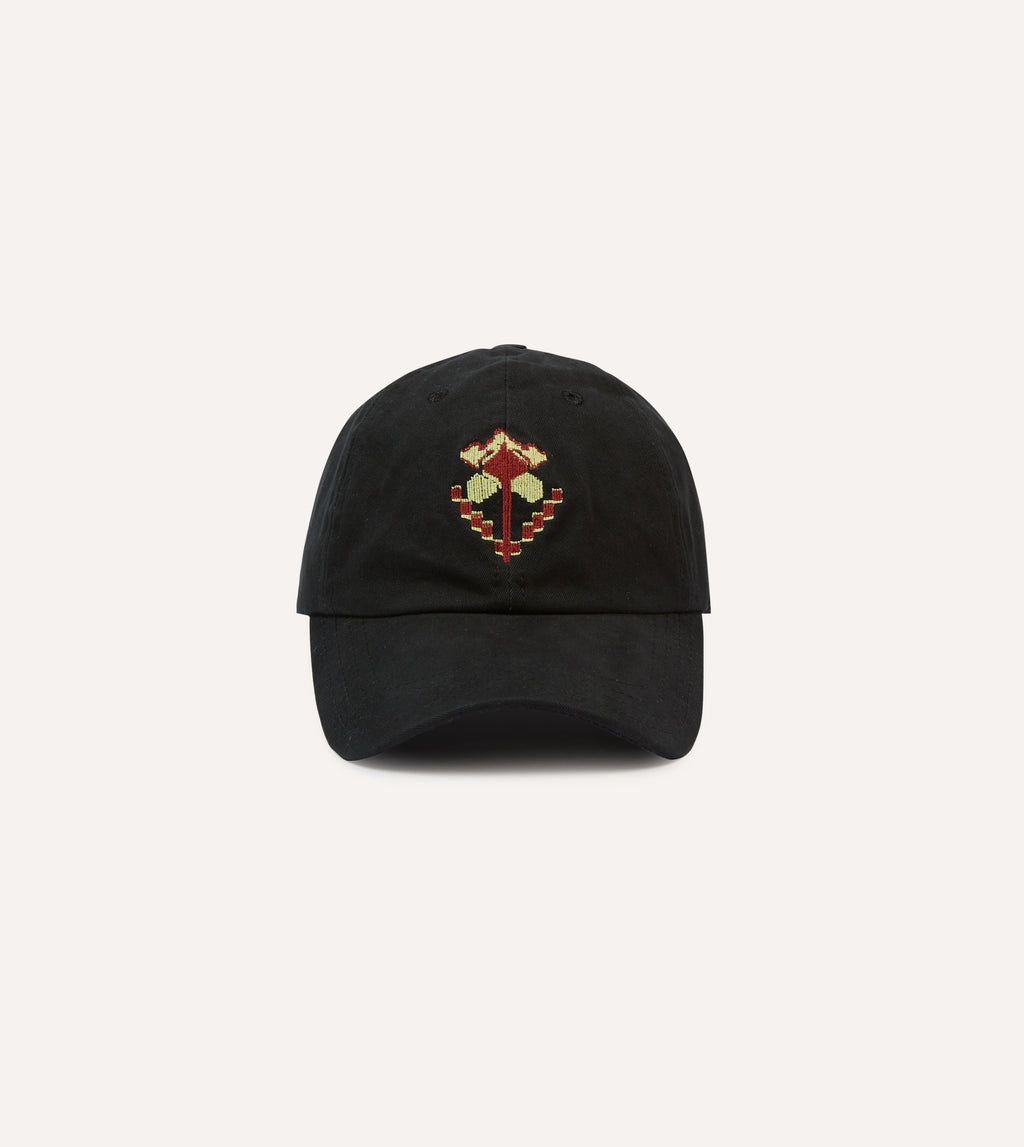 Washed Black Flower Emblem Cotton Baseball Cap – Drakes US