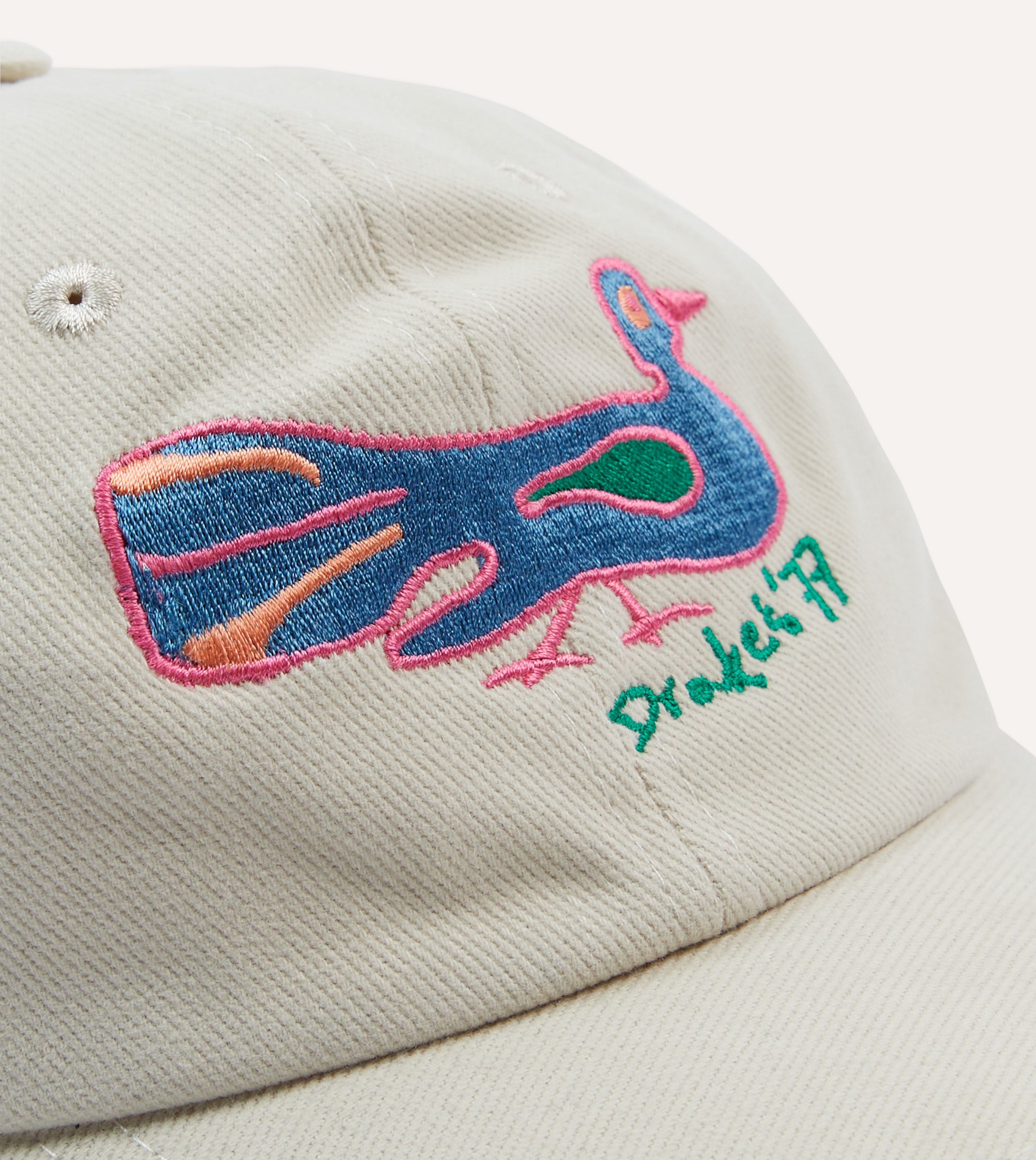 Ecru Peacock Emblem Cotton Baseball Cap