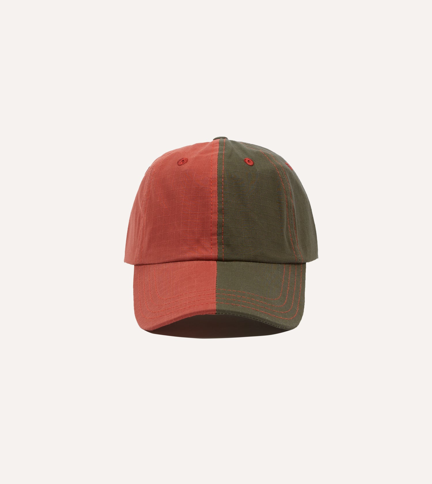 Olive and Red Two-Tone Ripstop Cotton Baseball Cap