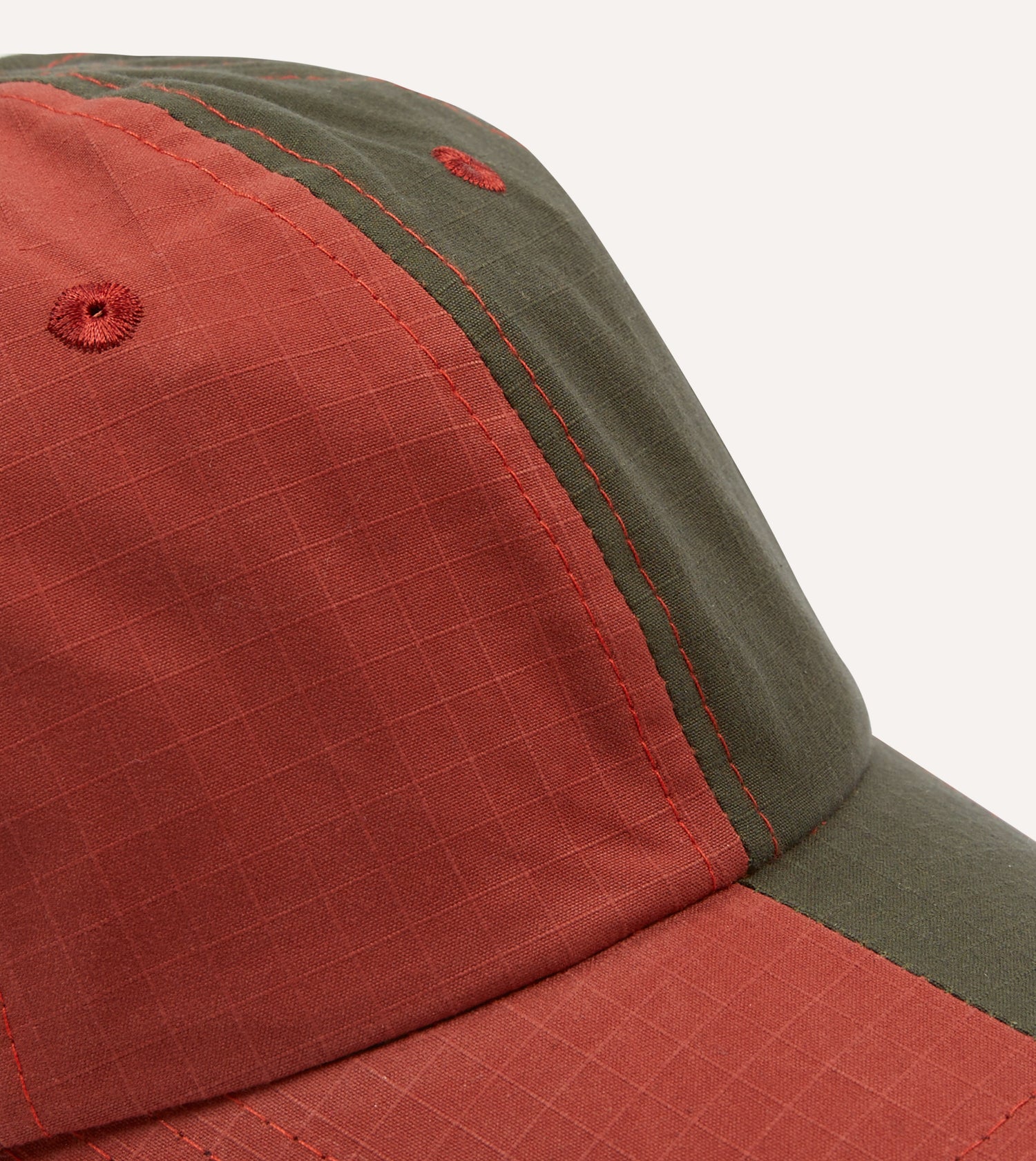 Olive and Red Two-Tone Ripstop Cotton Baseball Cap