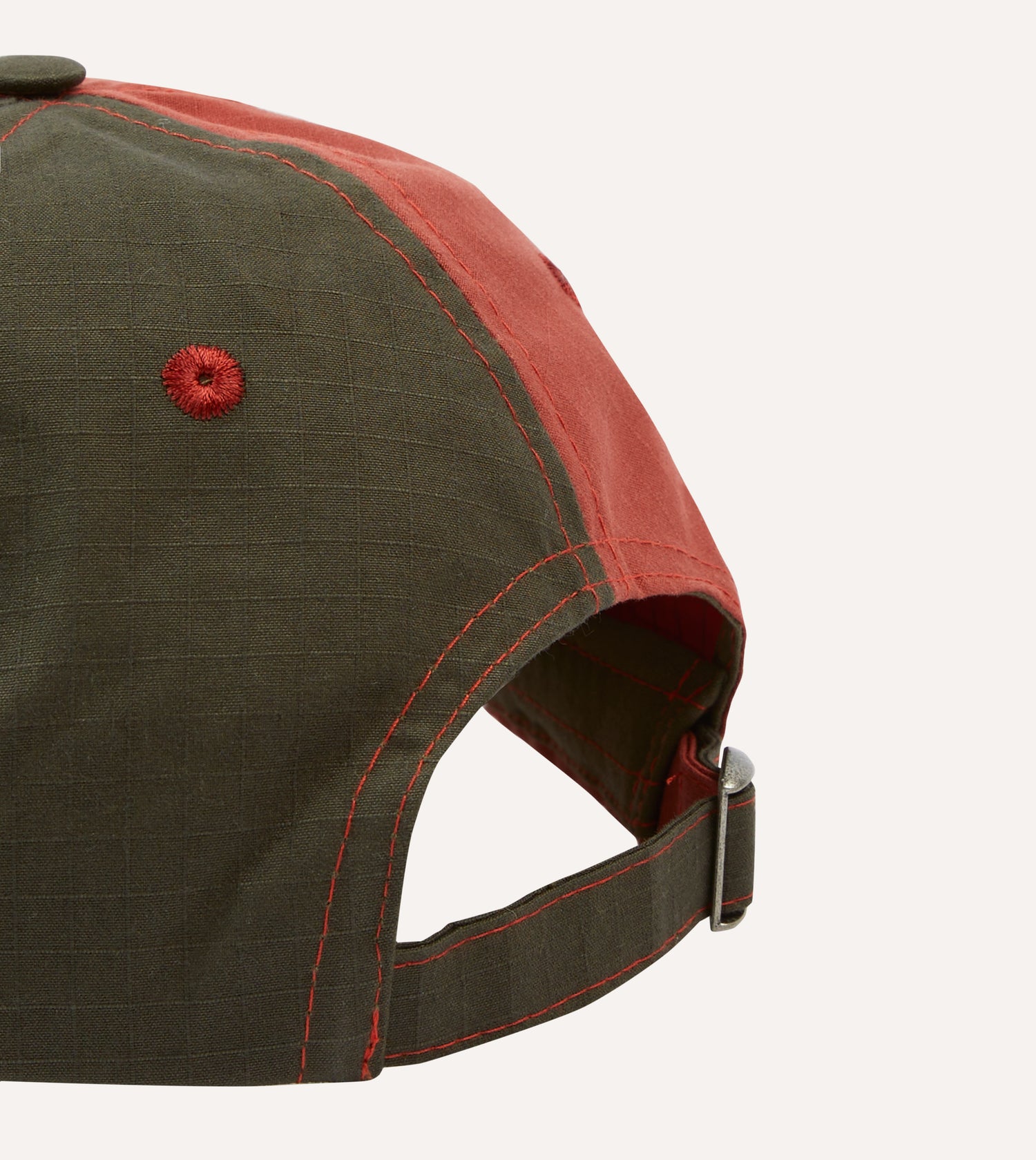 Olive and Red Two-Tone Ripstop Cotton Baseball Cap