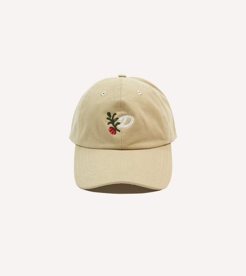‘D’ Flower Emblem Cotton Twill Baseball Cap