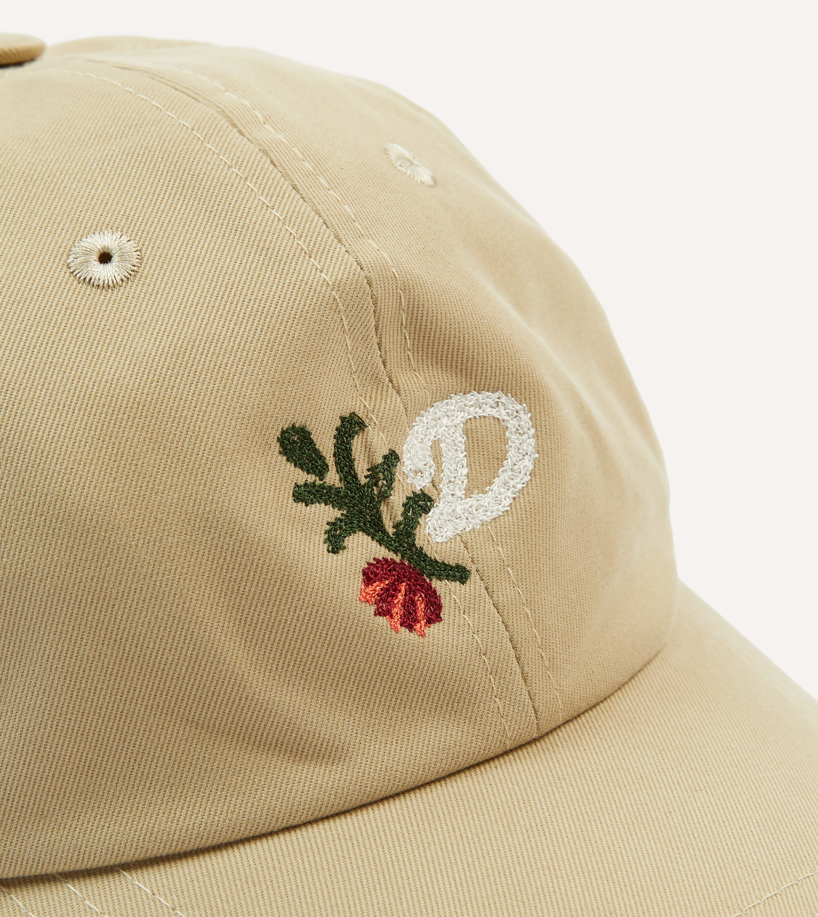 ‘D’ Flower Emblem Cotton Twill Baseball Cap