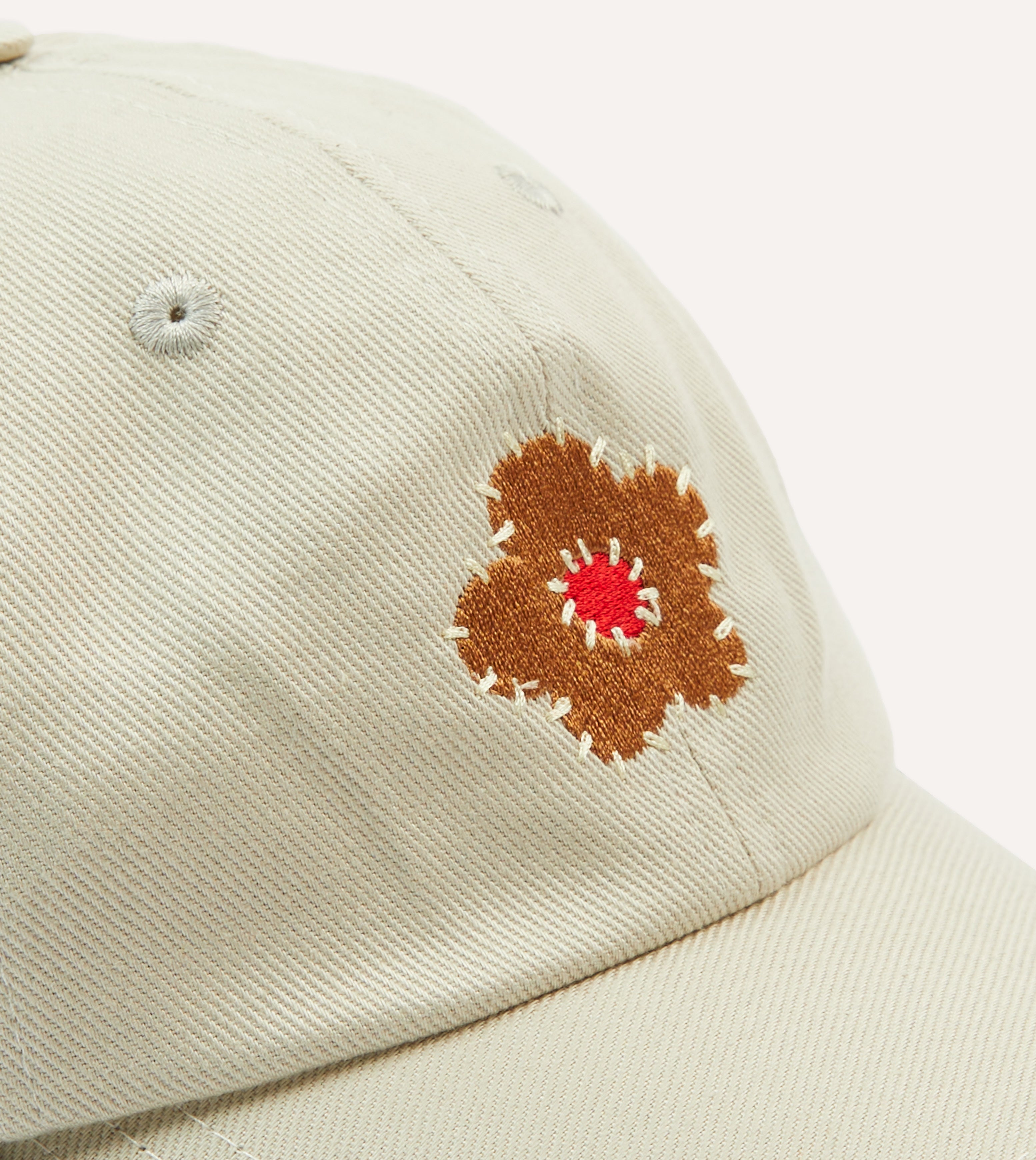 Ecru Flower Cotton Twill Baseball Cap