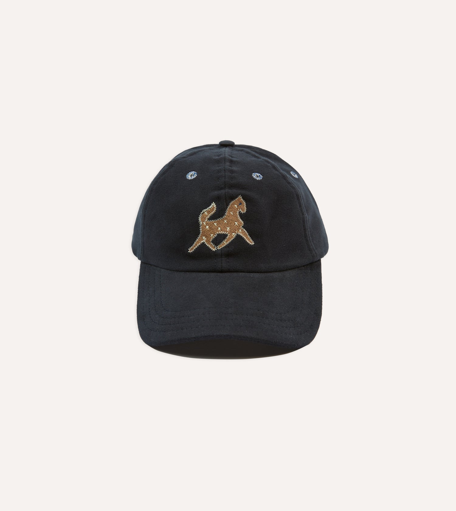 Navy Horse Emblem Moleskin Baseball Cap
