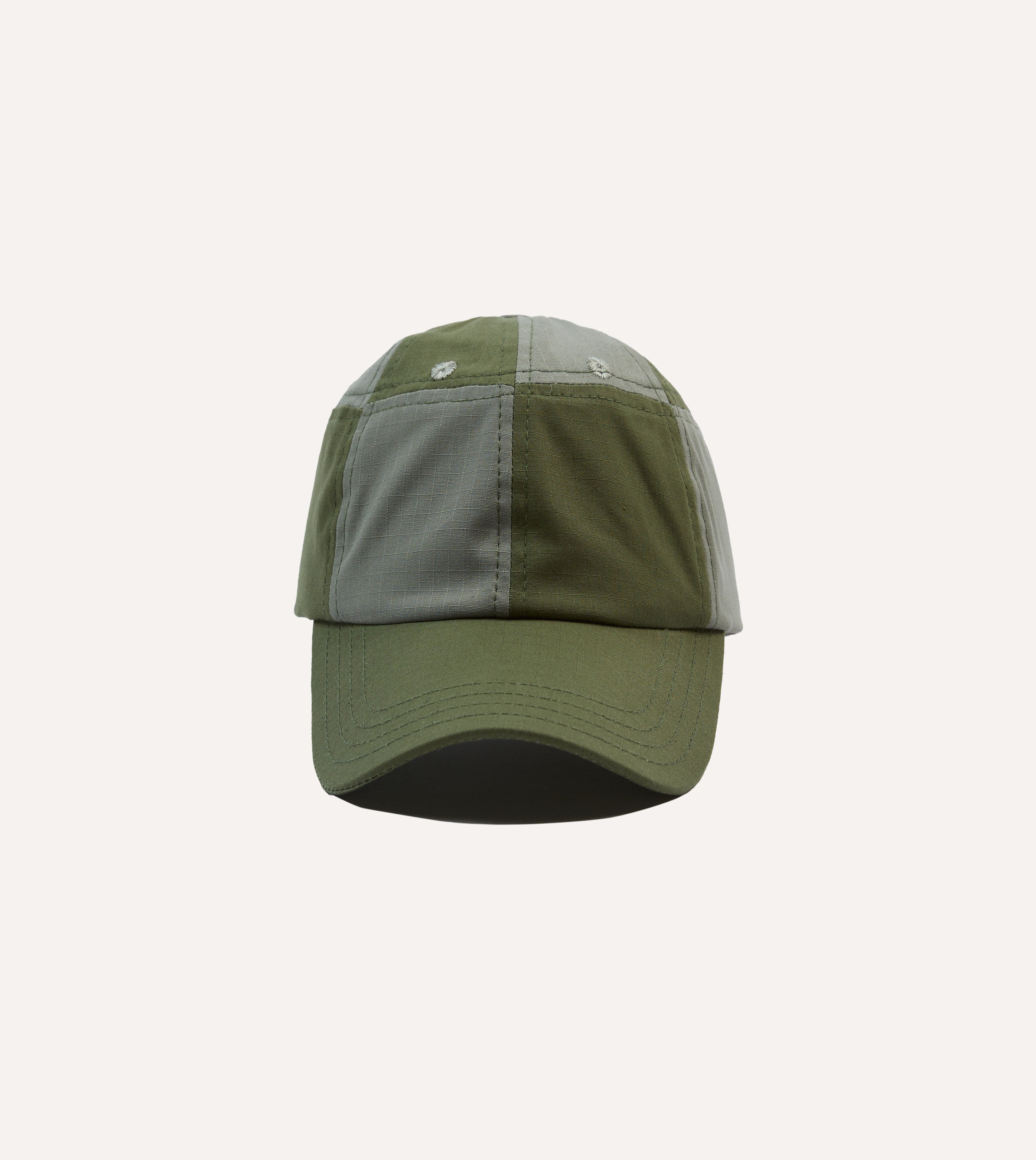 Green Ripstop Cotton Patchwork Baseball Cap