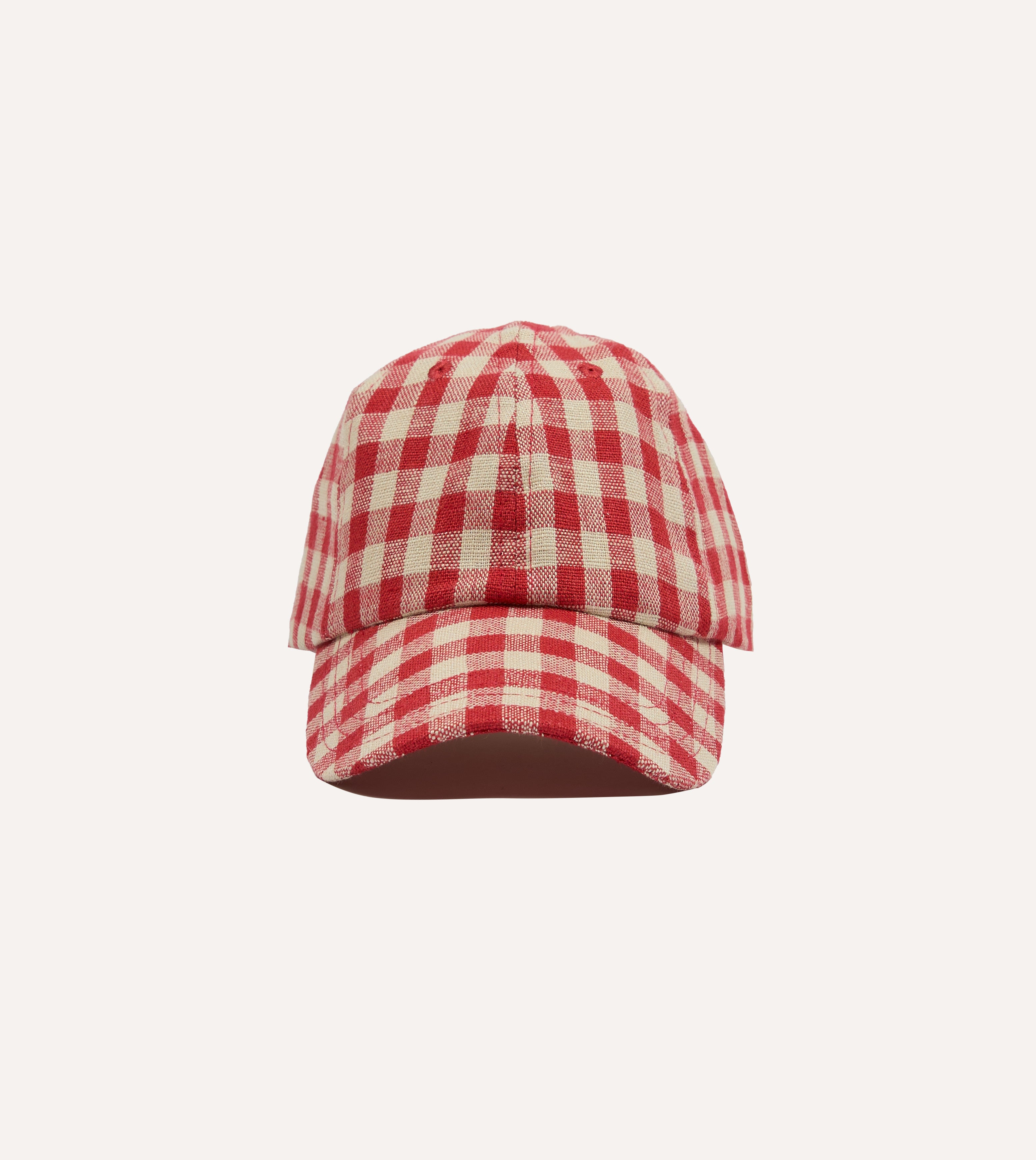 Red Gingham Check Linen Baseball Cap