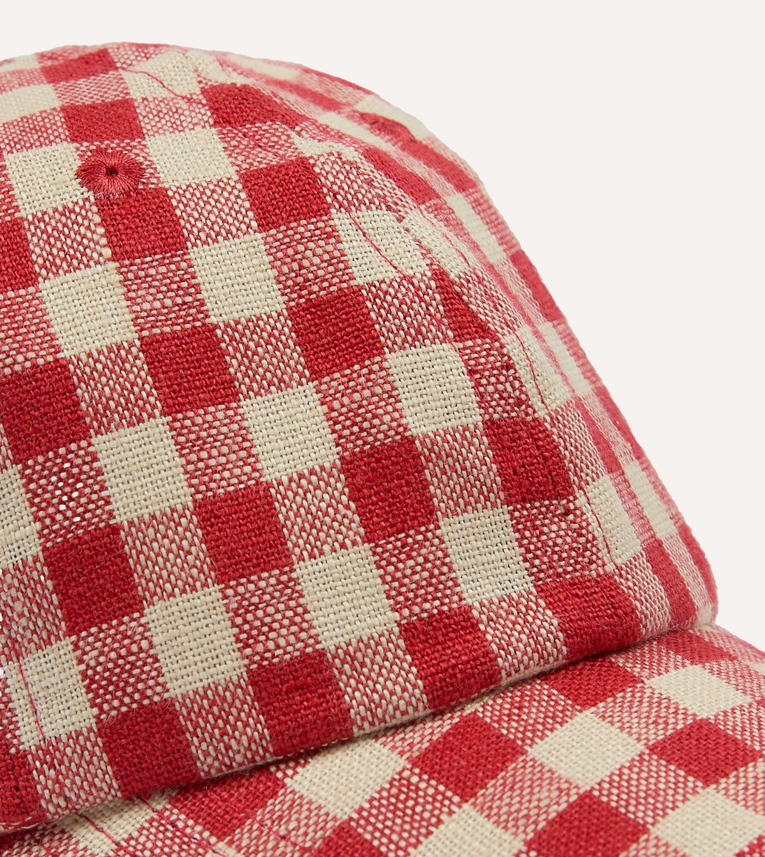 Red Gingham Check Linen Baseball Cap