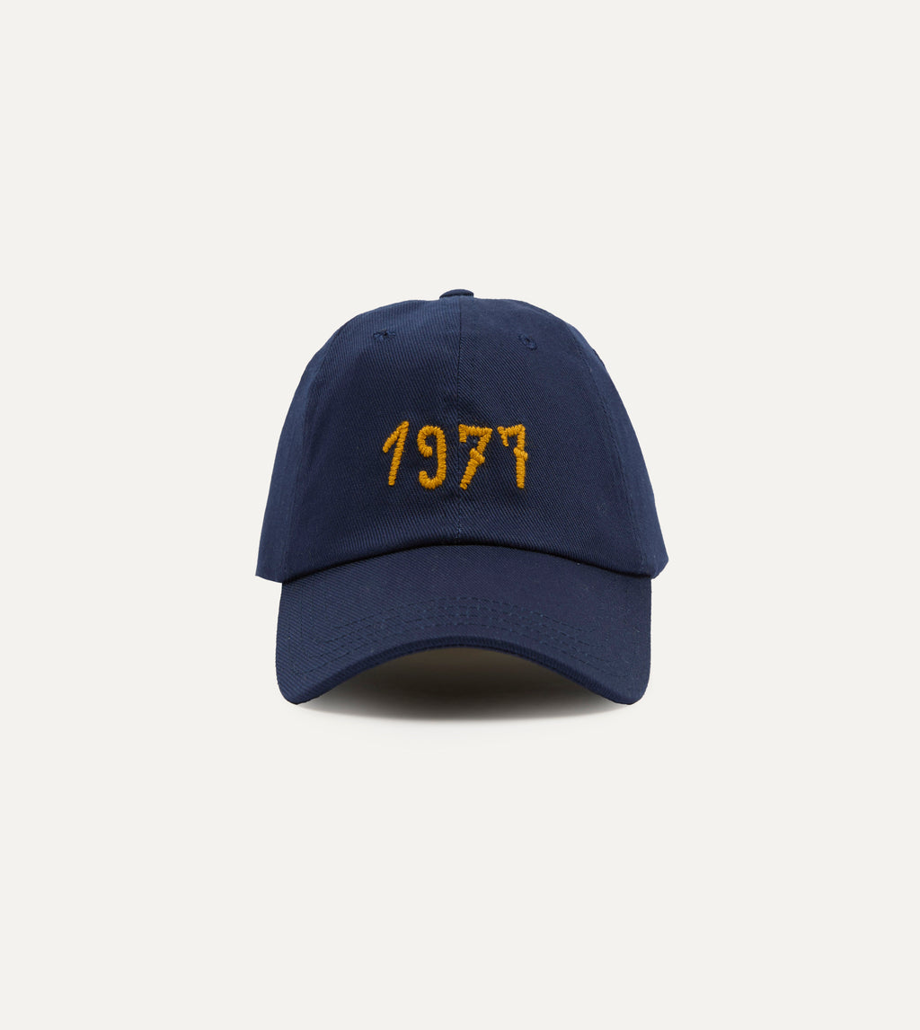 Navy Chainstitch '1977' Cotton Twill Baseball Cap – Drakes US