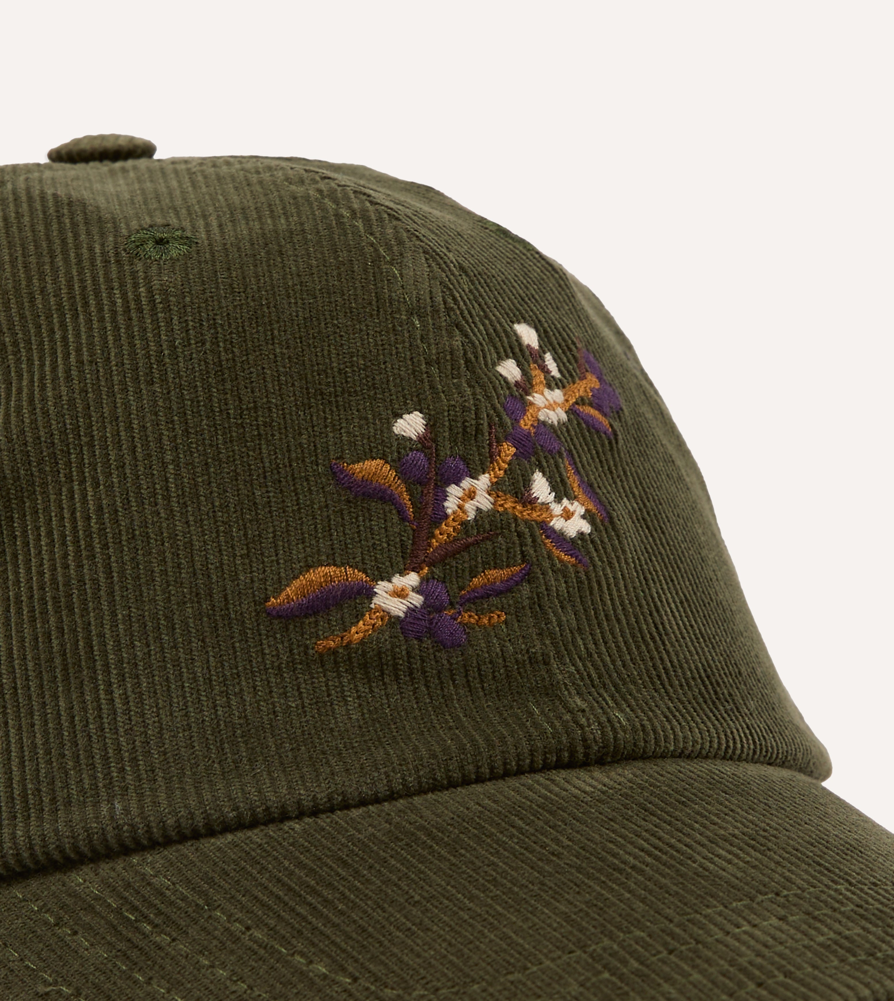 Olive 'Blackthorn' Cotton Needlecord Baseball Cap – Drakes US