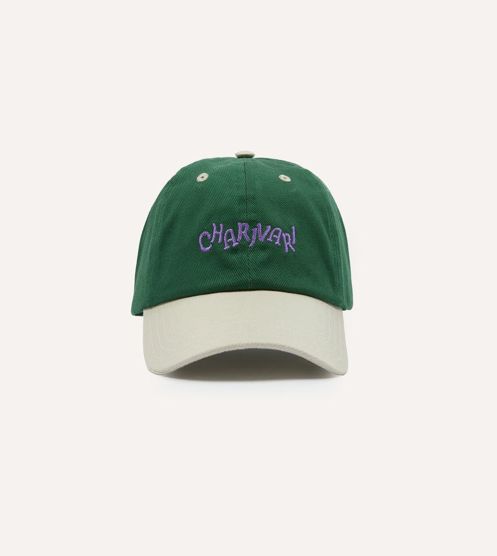 Green and Ecru 'Charivari' Cotton Twill Baseball Cap