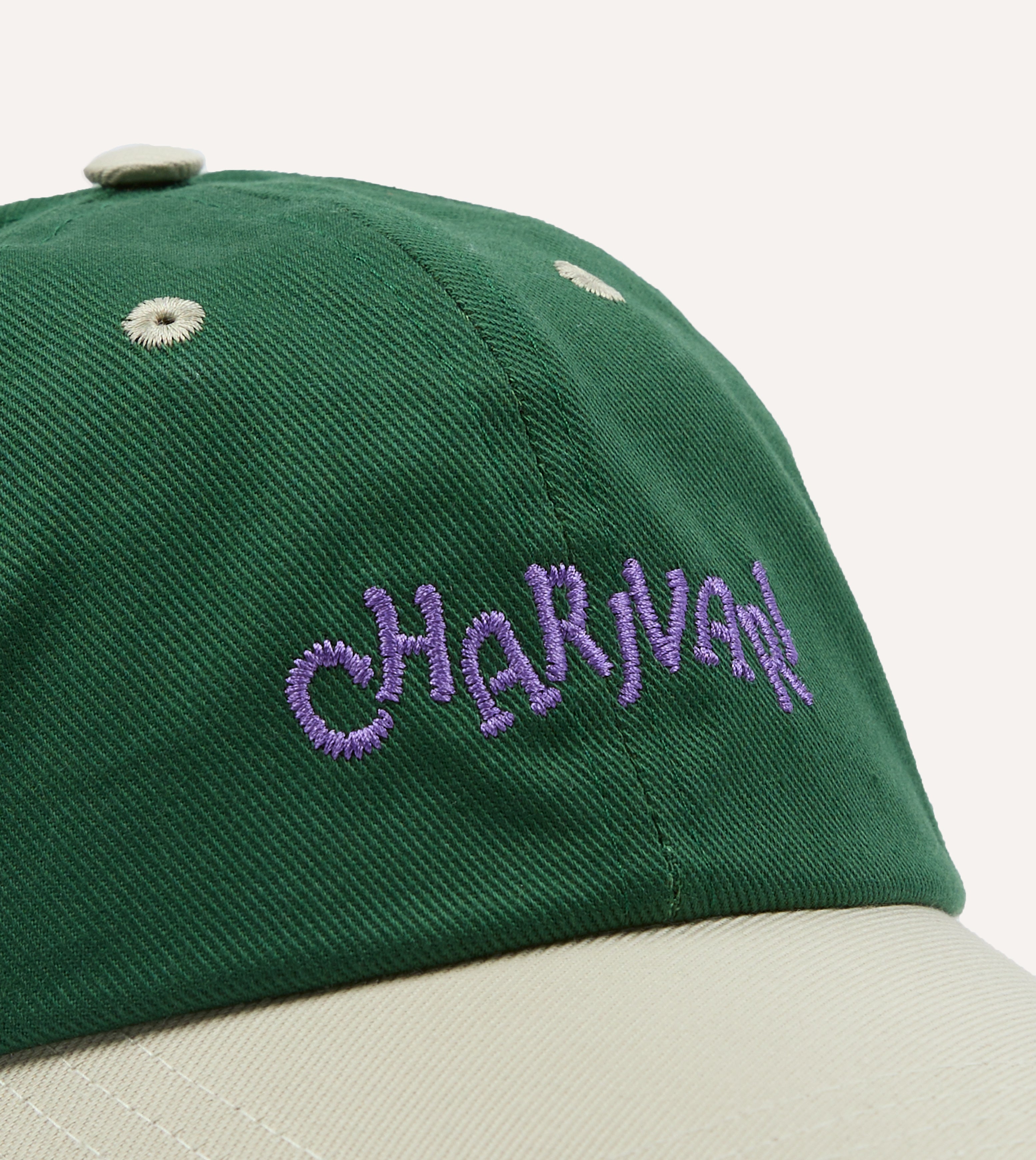 Green and Ecru 'Charivari' Cotton Twill Baseball Cap