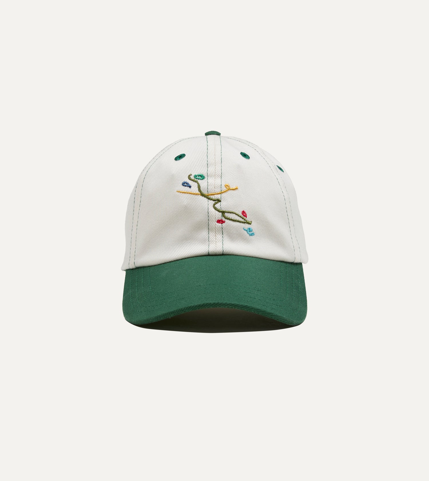 Mayumi Y. for Drake’s Ecru and Green Cotton Twill Baseball Cap