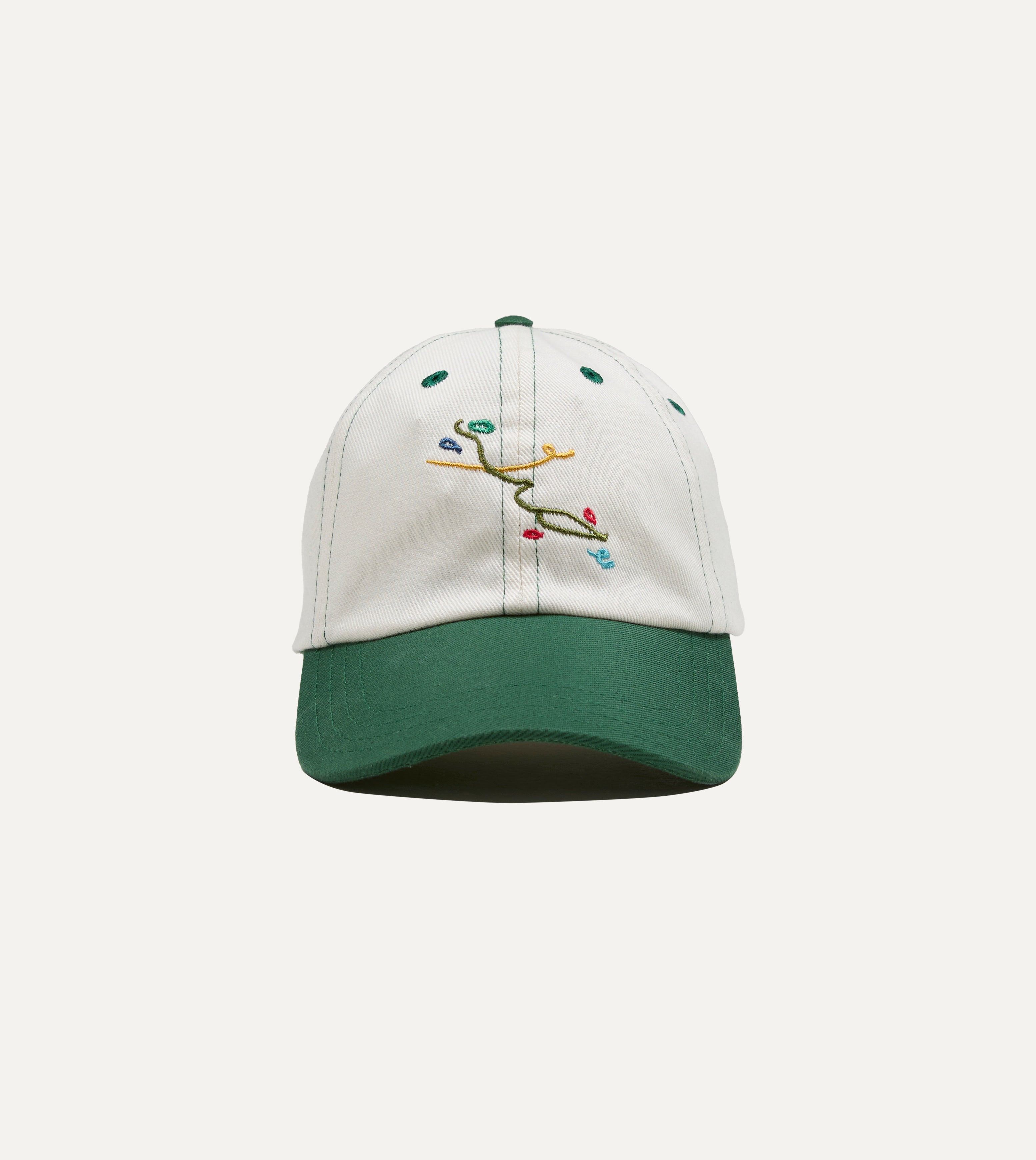 Mayumi Y. for Drake’s Ecru and Green Cotton Twill Baseball Cap