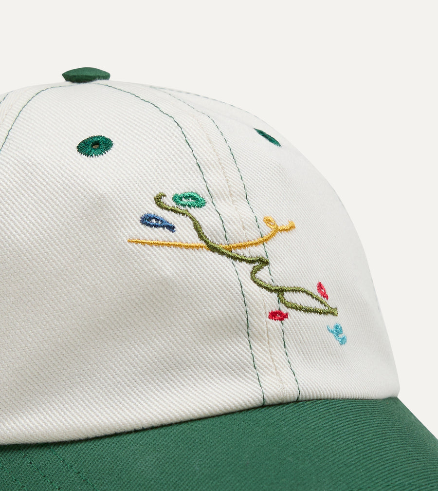 Mayumi Y. for Drake’s Ecru and Green Cotton Twill Baseball Cap