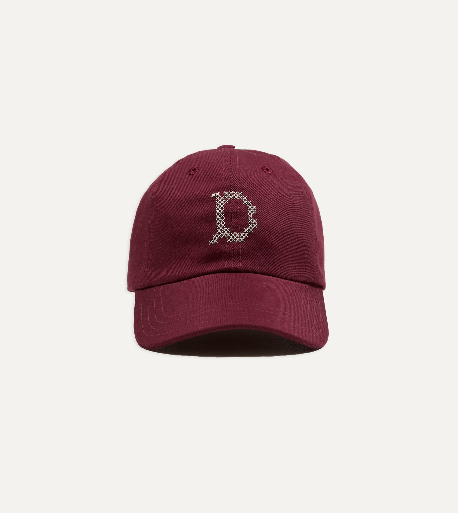 Burgundy Cross-Stitch 'D' Cotton Twill Baseball Cap