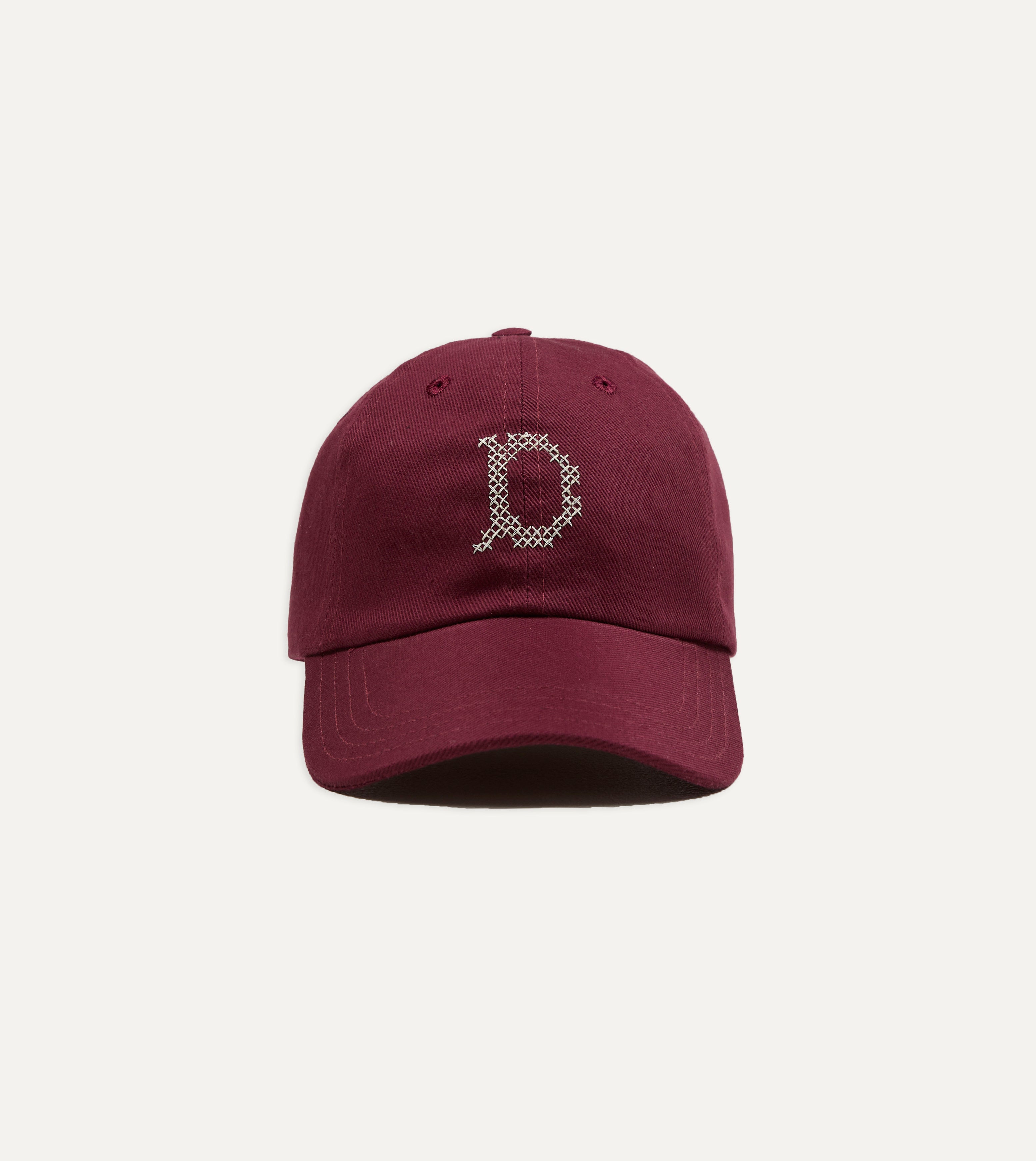 Burgundy Cross-Stitch 'D' Cotton Twill Baseball Cap