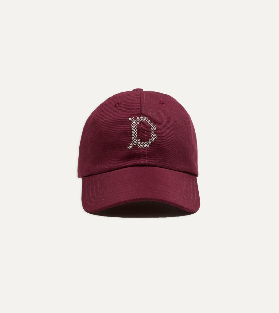Burgundy Cross-Stitch 'D' Cotton Twill Baseball Cap