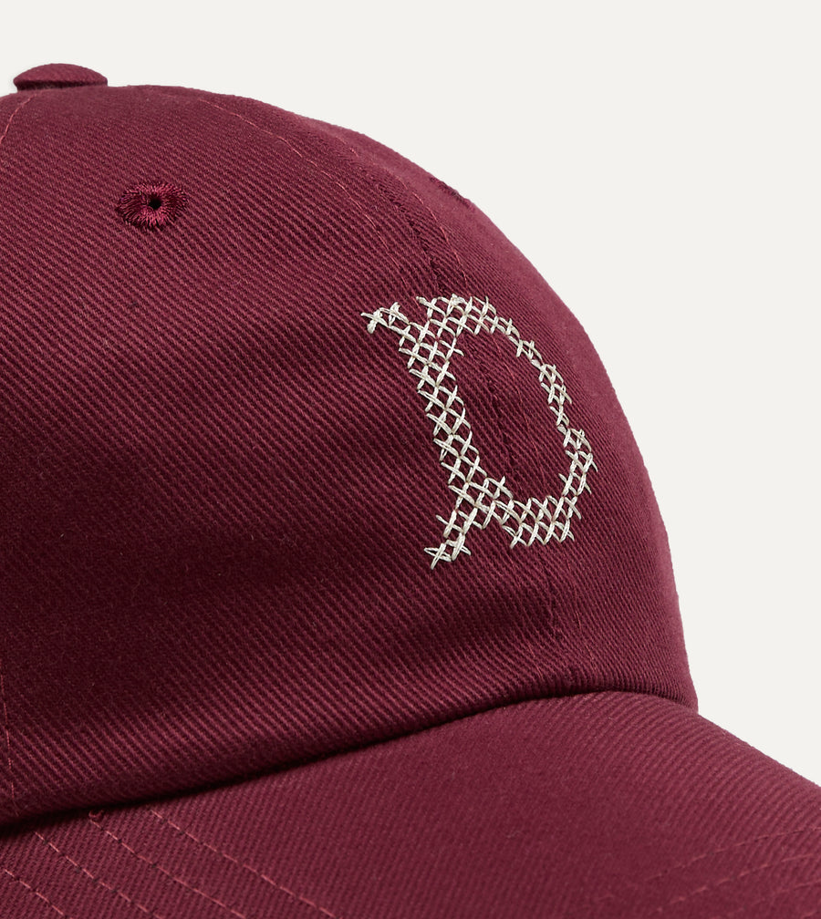 Burgundy Cross-Stitch 'D' Cotton Twill Baseball Cap
