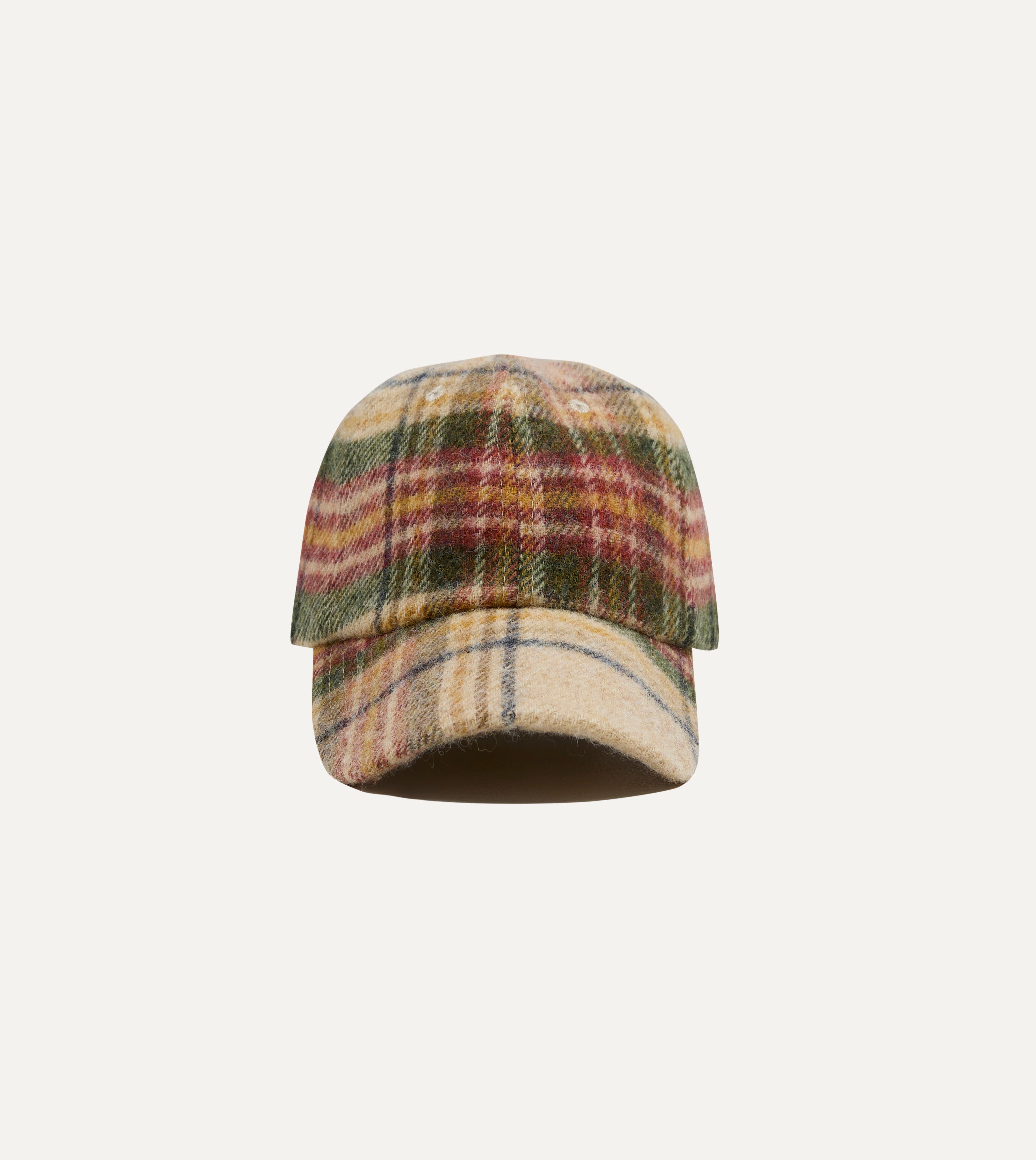 Ecru, Green and Red Check Wool Baseball Cap