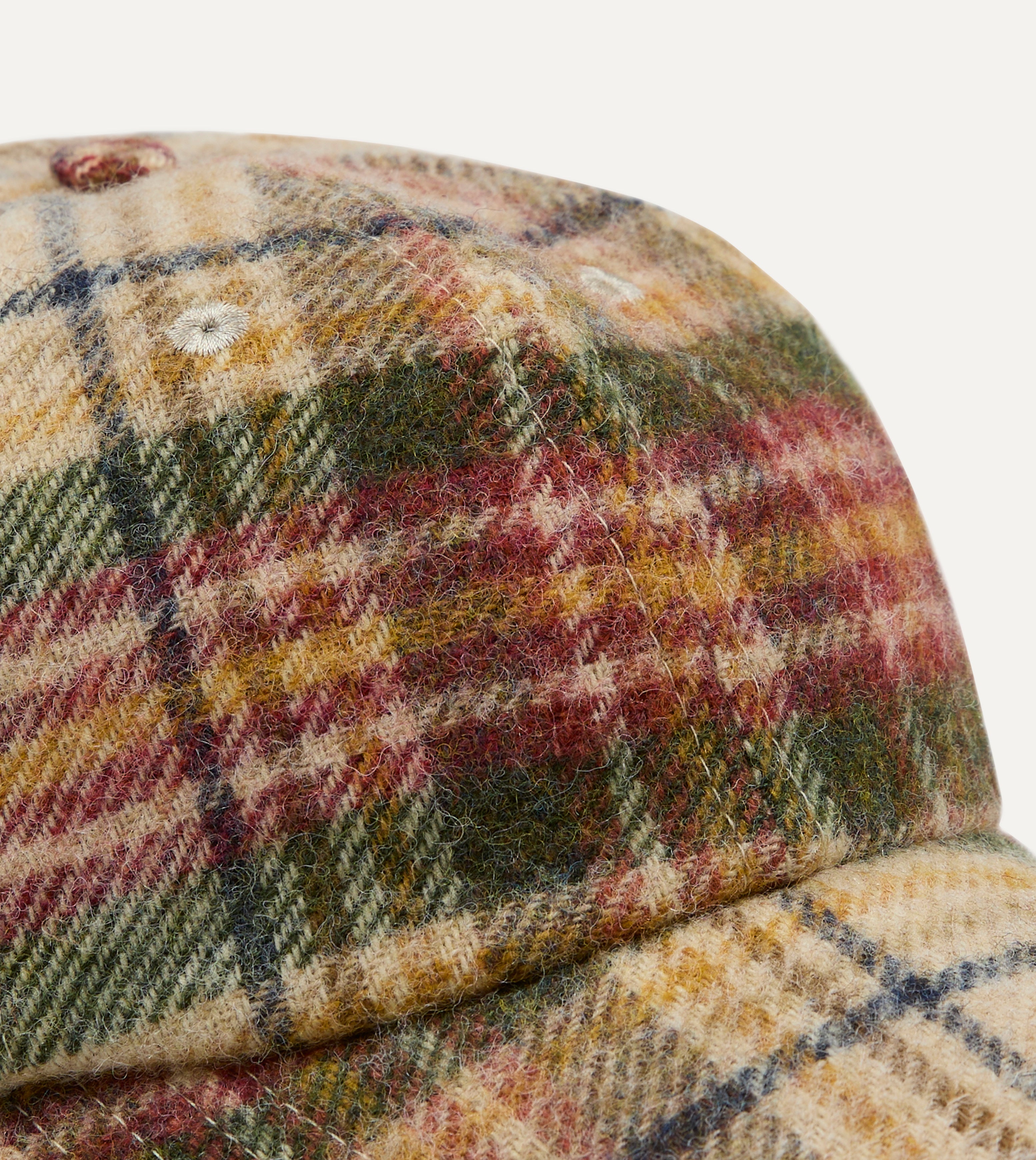 Ecru, Green and Red Check Wool Baseball Cap