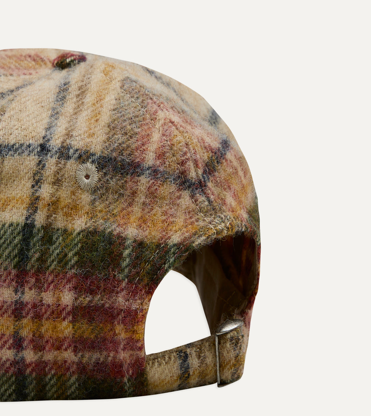 Ecru, Green and Red Check Wool Baseball Cap