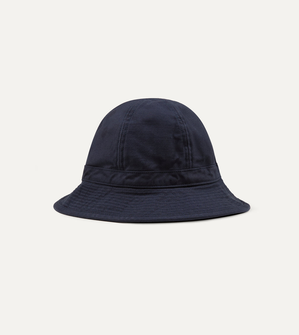 Câbleami Navy Baker Back Satin Cotton Metro Hat – Drakes US