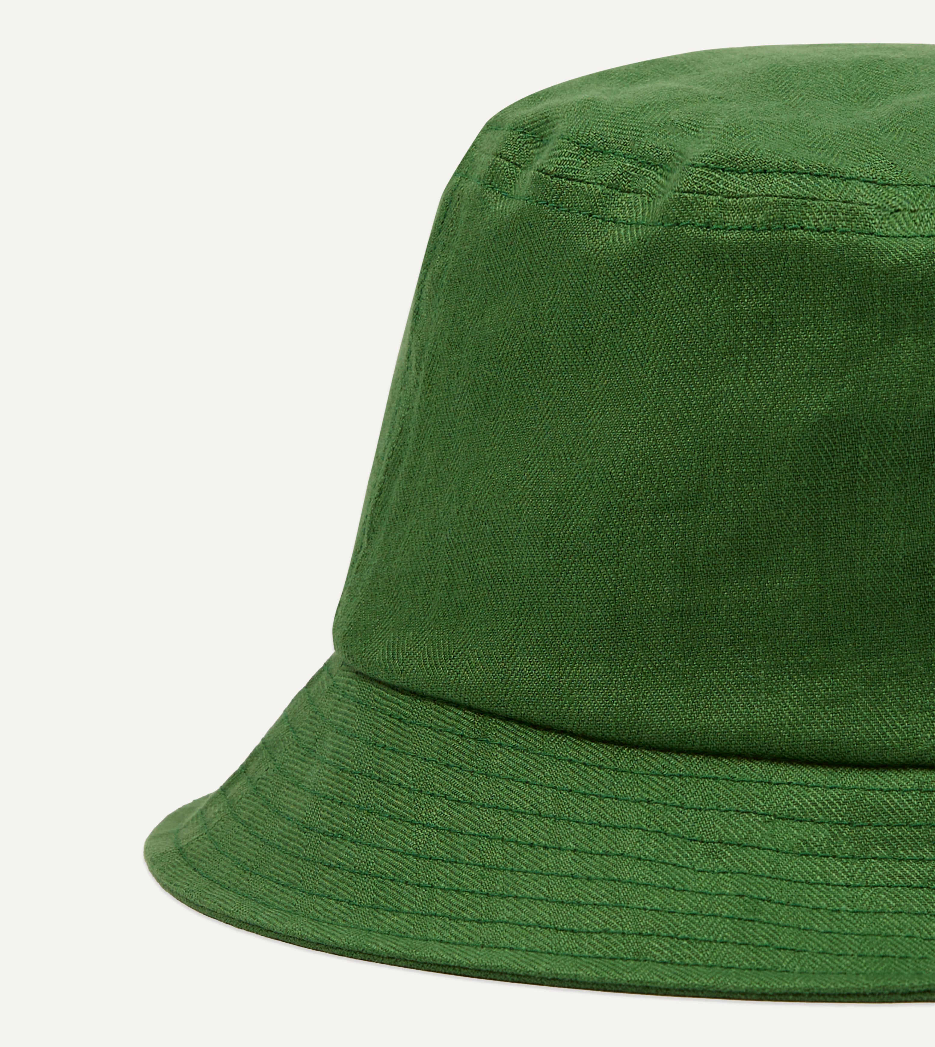 Câbleami Green Herringbone Linen Bucket Hat