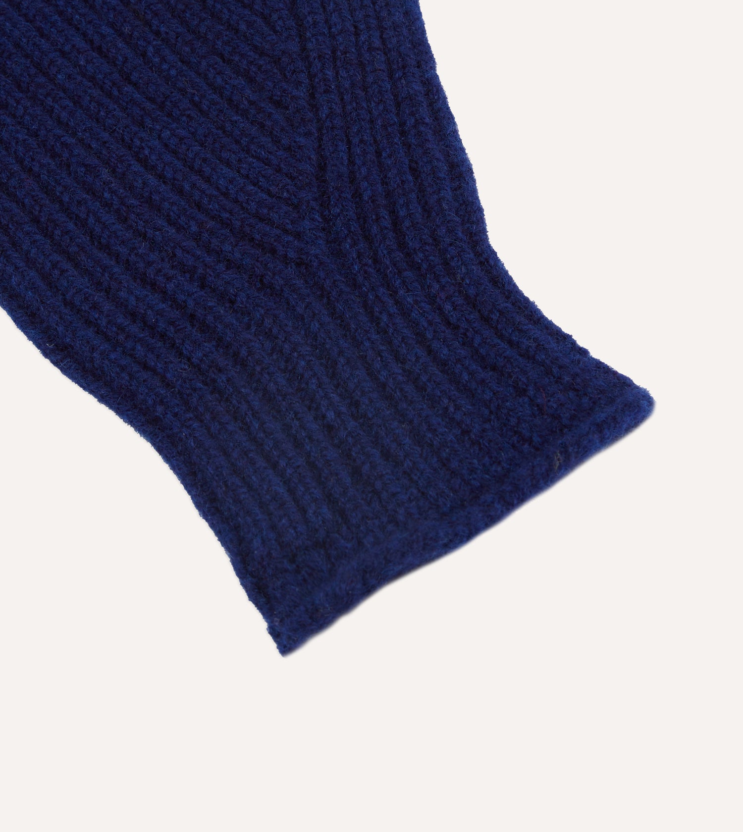 Navy Lambswool Ribbed Knitted Gloves