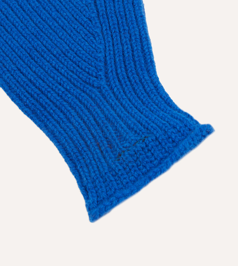 Blue Lambswool Ribbed Knitted Gloves