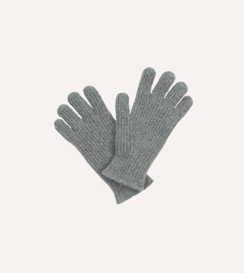 Grey Lambswool Ribbed Knitted Gloves