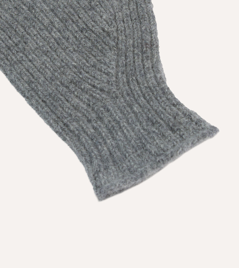 Grey Lambswool Ribbed Knitted Gloves
