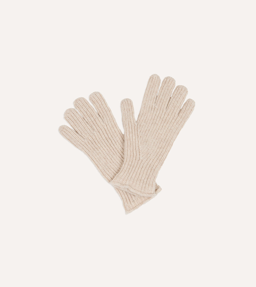 Stone Lambswool Ribbed Knitted Gloves