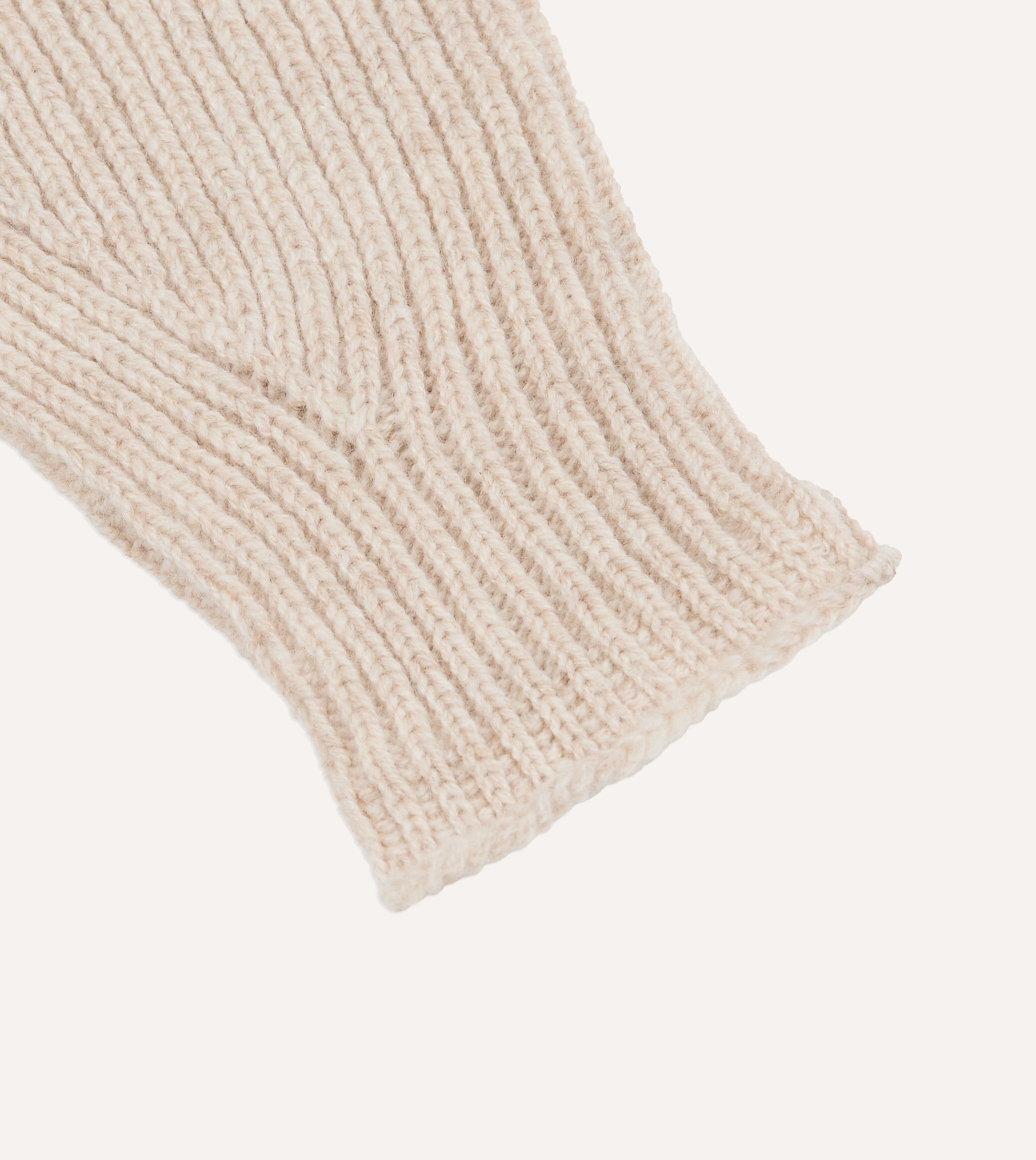 Stone Lambswool Ribbed Knitted Gloves