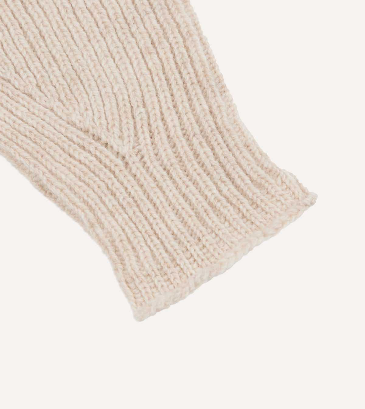Stone Lambswool Ribbed Knitted Gloves