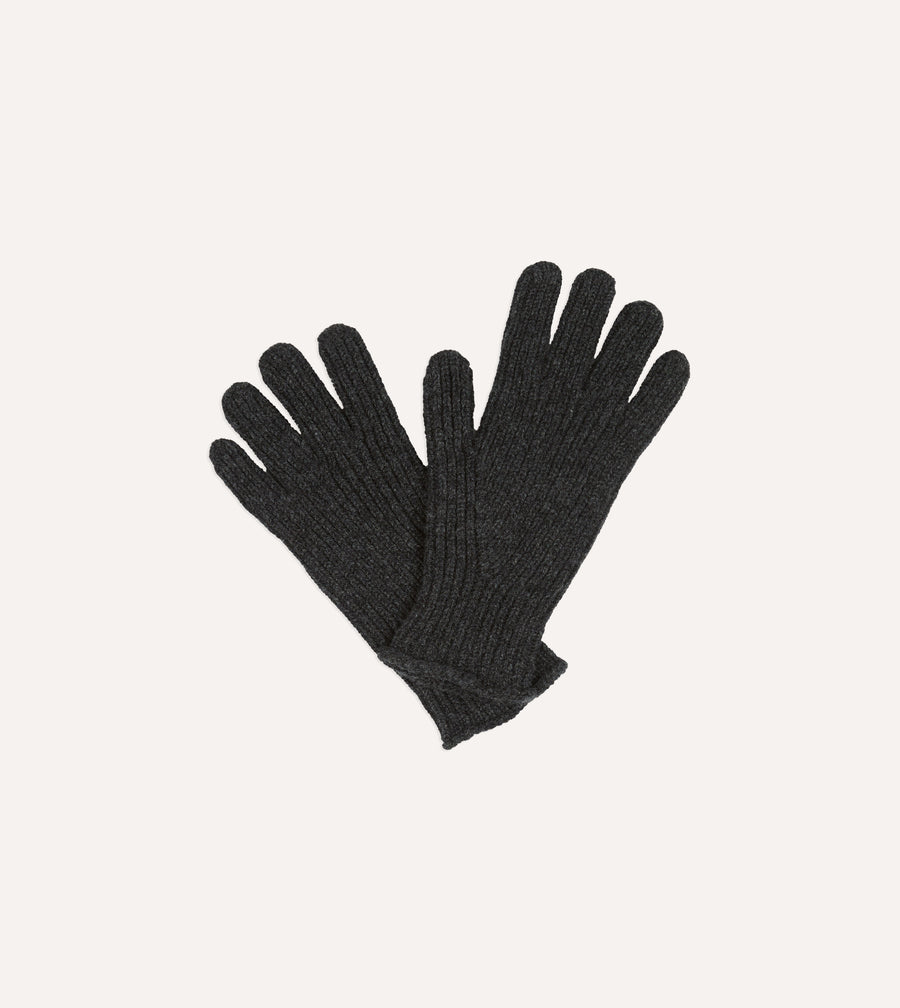 Charcoal Lambswool Ribbed Knitted Gloves