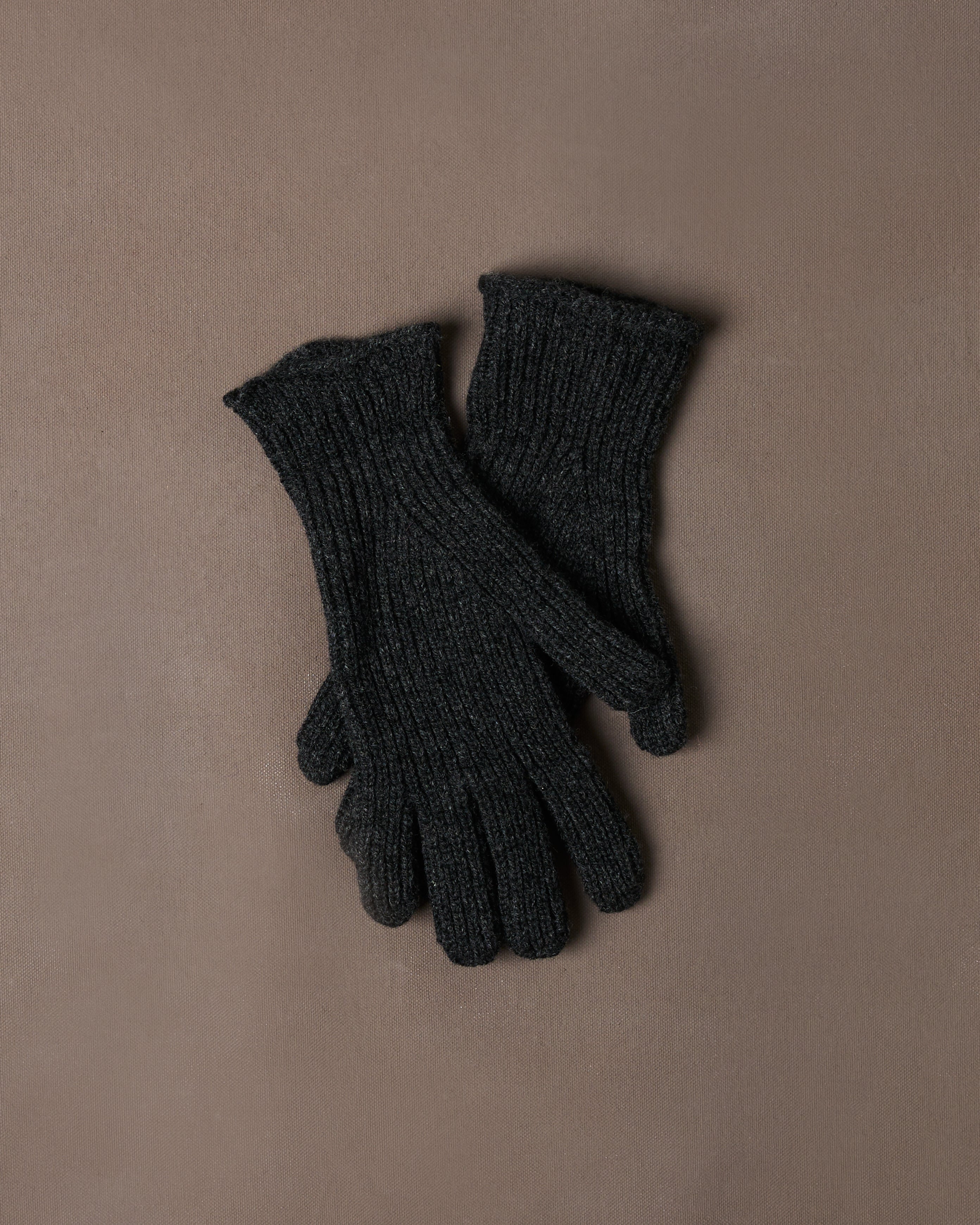Charcoal Lambswool Ribbed Knitted Gloves