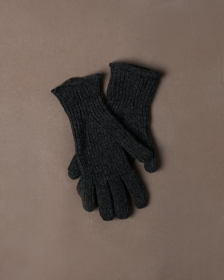 Charcoal Lambswool Ribbed Knitted Gloves