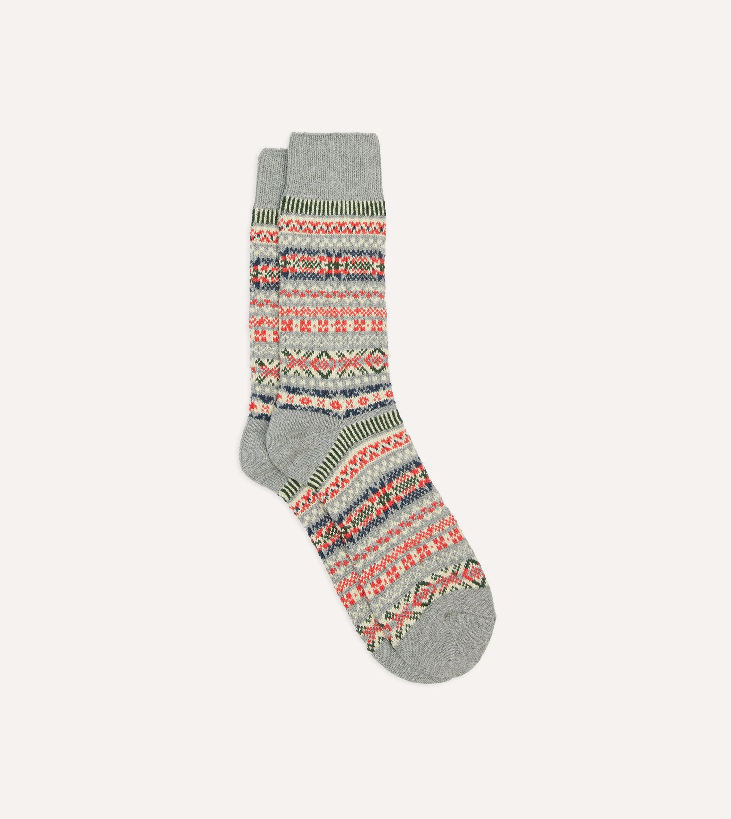 RoToTo Grey Cotton Fair Isle Socks