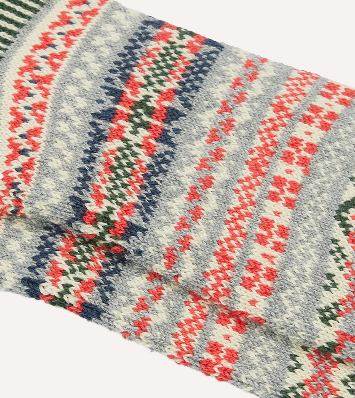 RoToTo Grey Cotton Fair Isle Socks