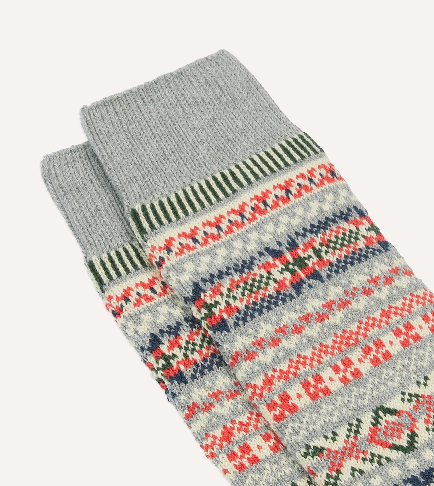 RoToTo Grey Cotton Fair Isle Socks