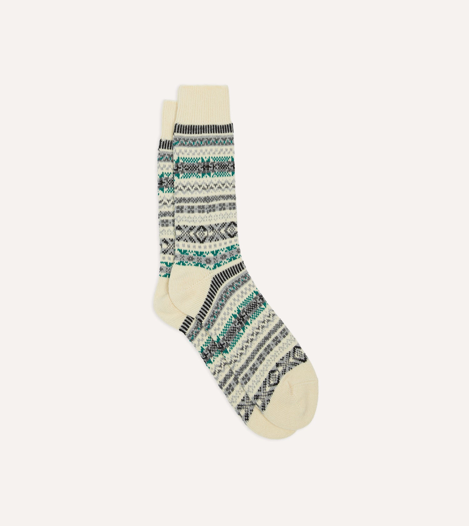 RoToTo Ecru Cotton Fair Isle Socks