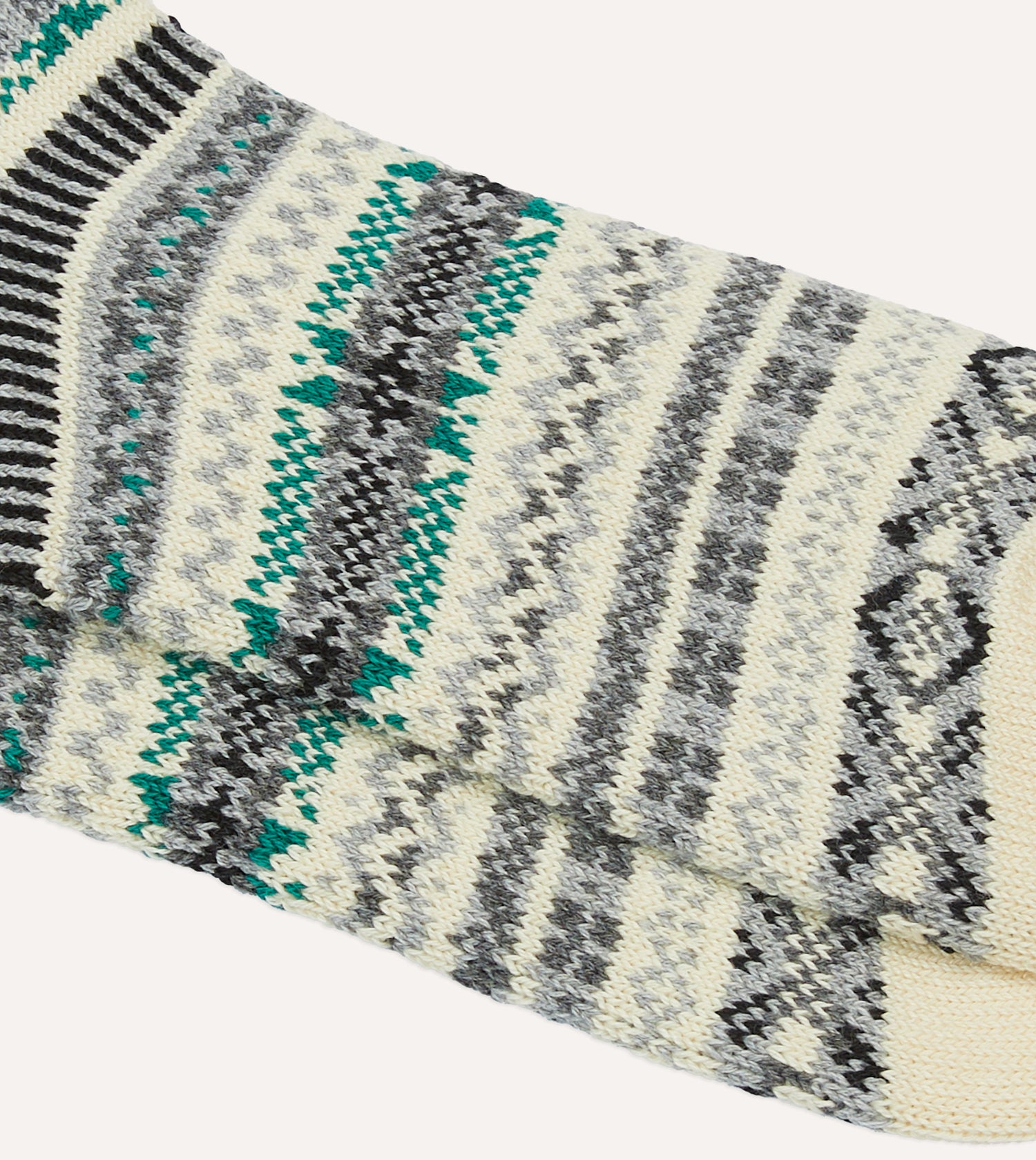 RoToTo Ecru Cotton Fair Isle Socks