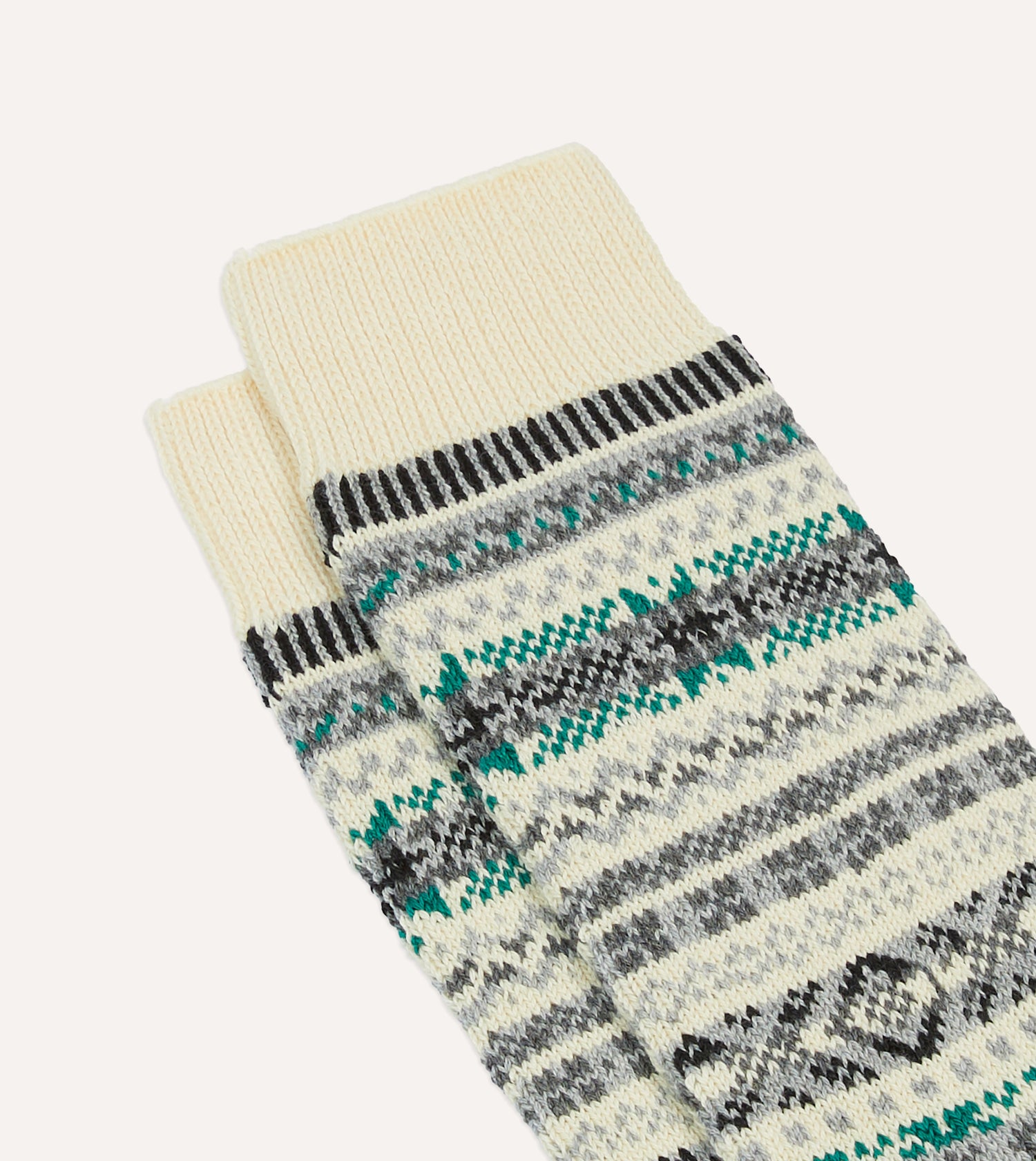 RoToTo Ecru Cotton Fair Isle Socks