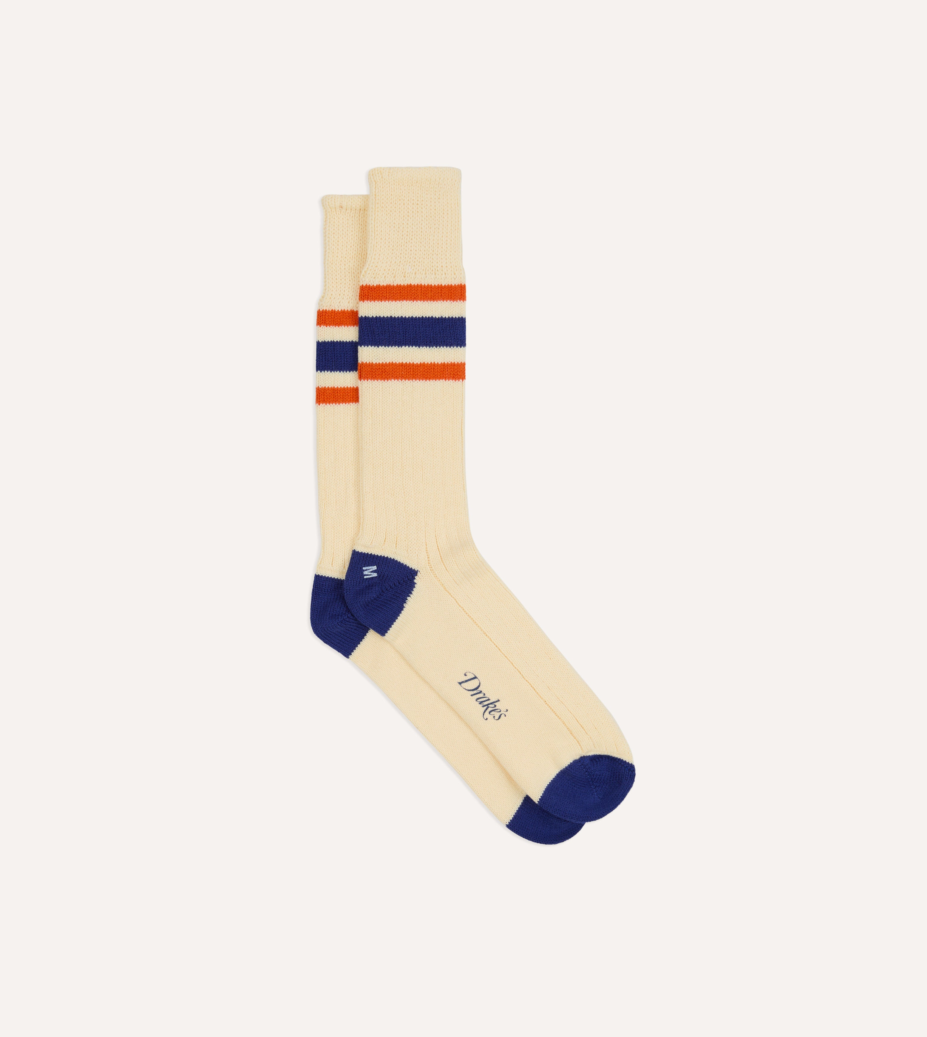 Ecru, Blue and Orange Striped Sport Socks