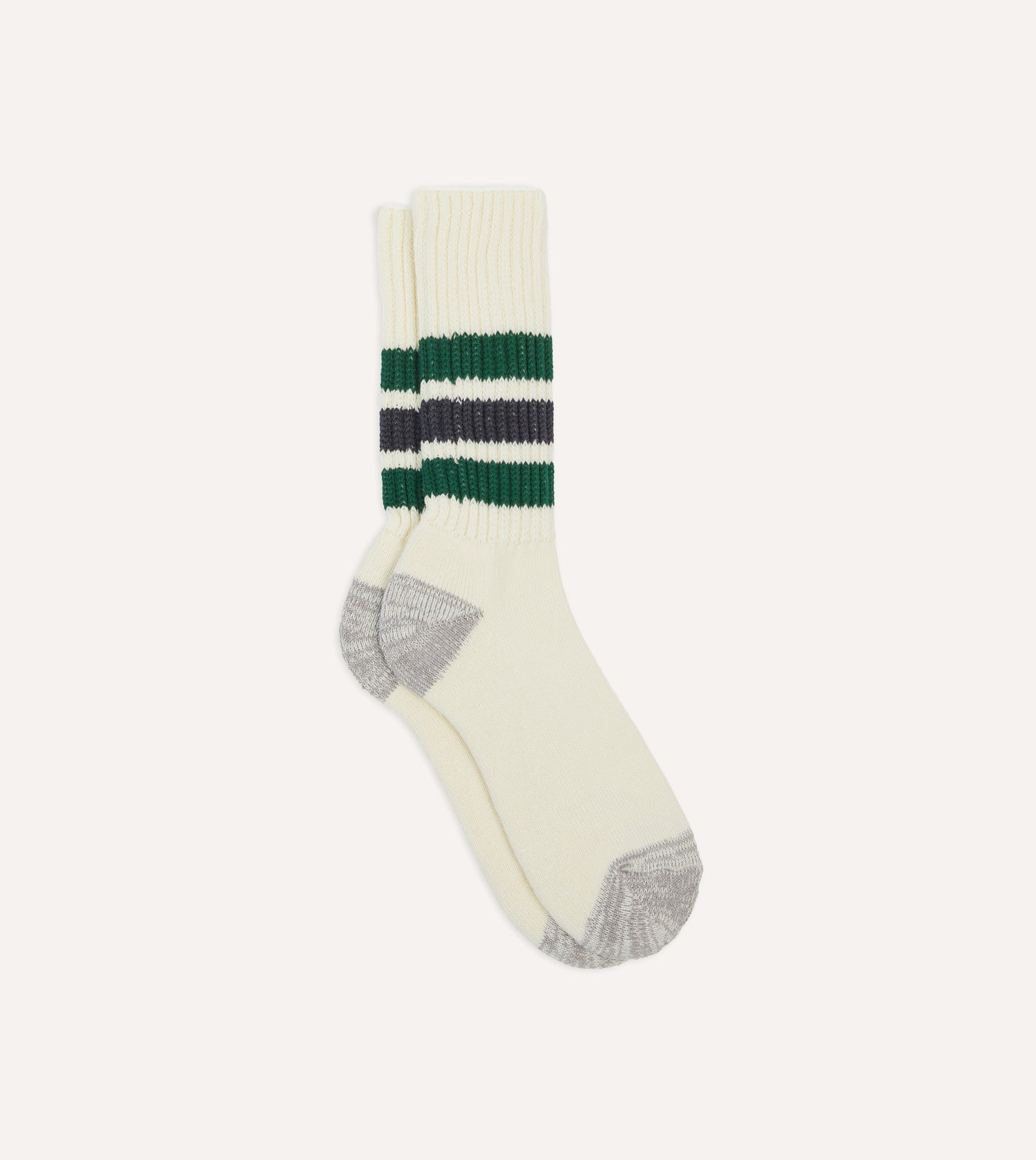 RoToTo Green and Grey Cotton Crew Socks