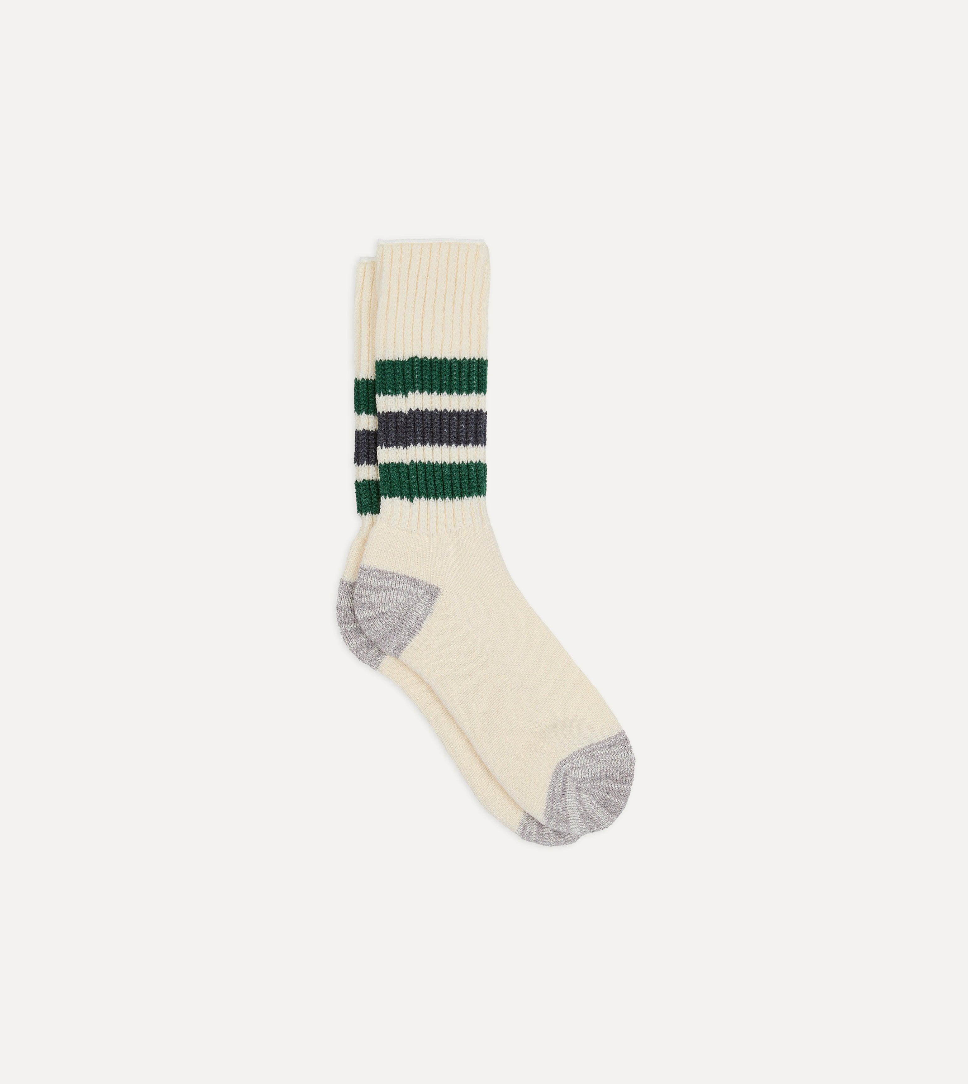 RoToTo Green and Grey Cotton Crew Socks