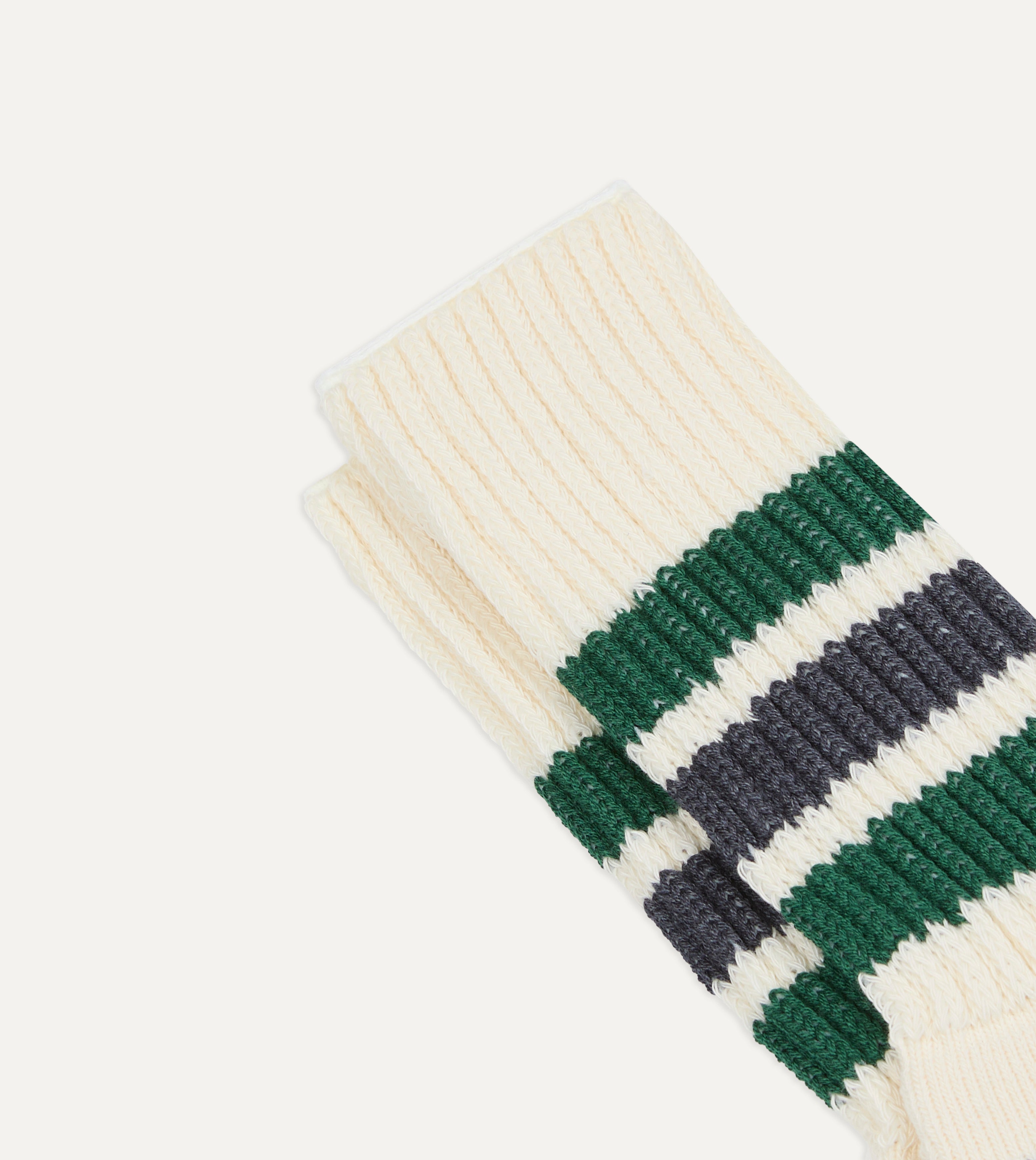 RoToTo Green and Grey Cotton Crew Socks