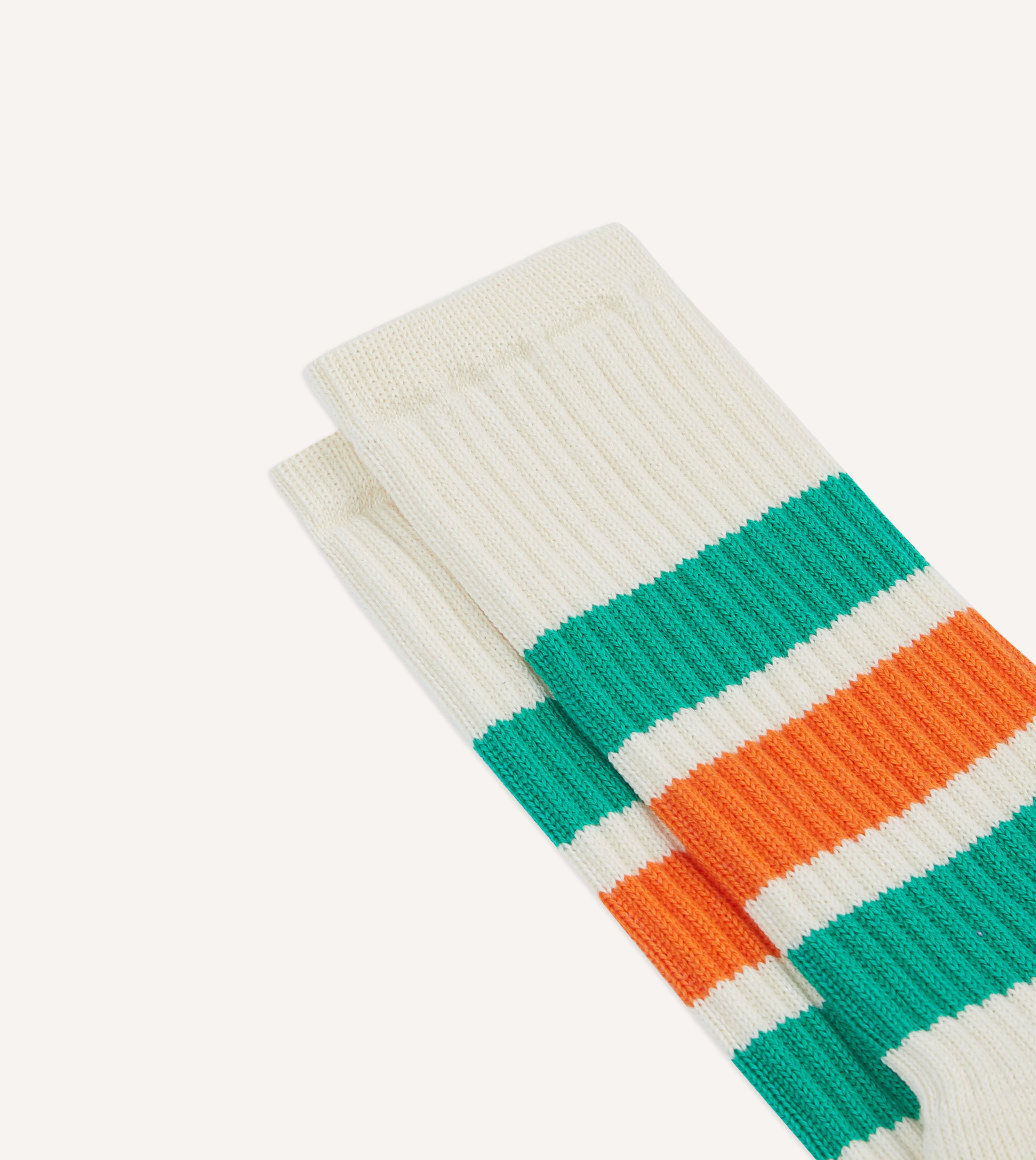 Ecru, Green and Orange 3 Stripe Cotton Sports Sock